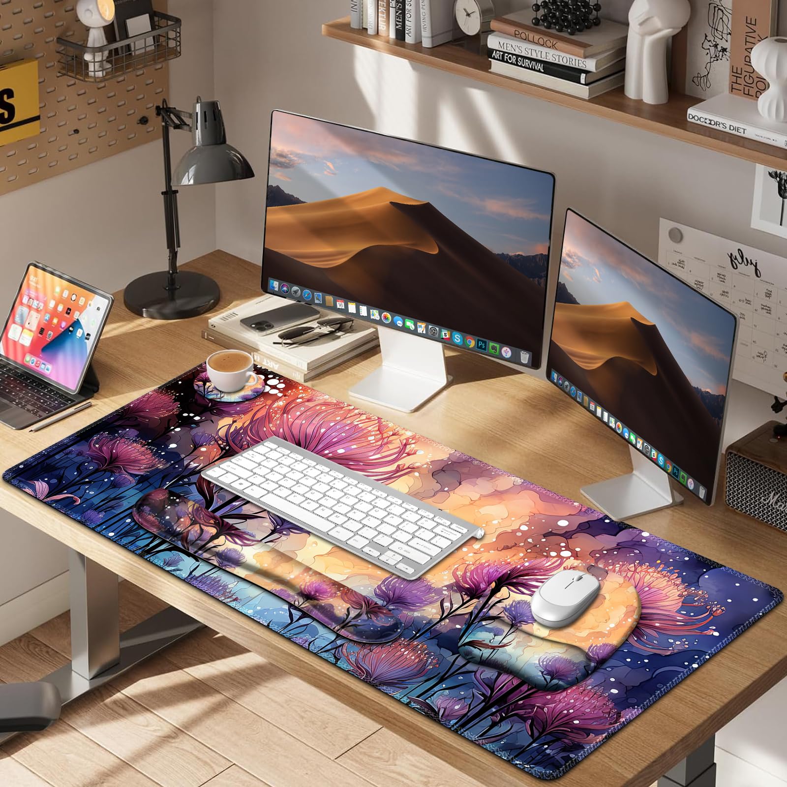 Alfombrilla de mouse grande 4 en 1, juego de reposamuñecas para teclado, alfombrilla ergonómica para mouse con soporte de muñeca, alfombrilla de escritorio con bordes cosidos, alfombrilla de