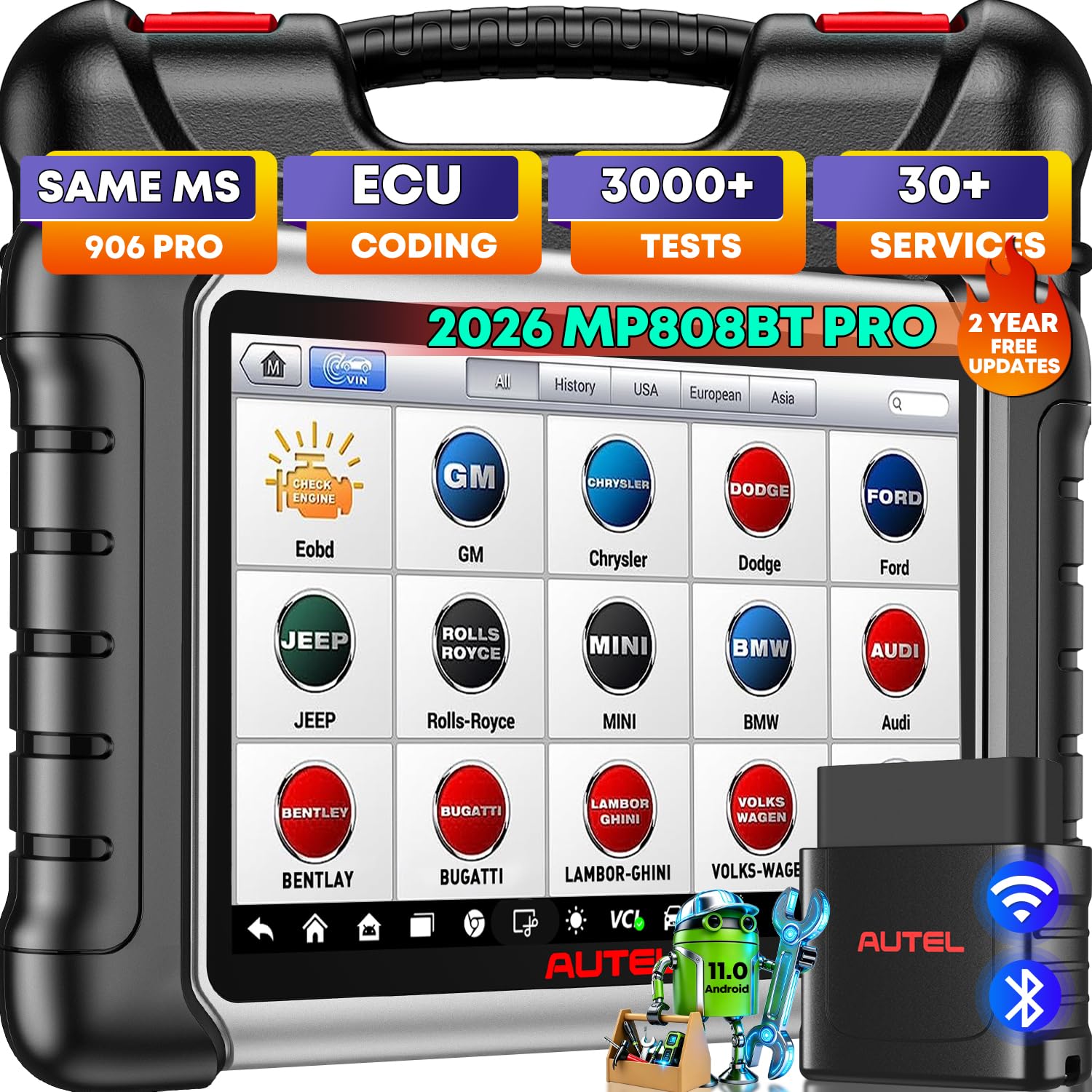 Autel MaxiPRO MP808BT PRO Diagnosi Auto, Codifica ECU MS906 Pro, 30+ Reset