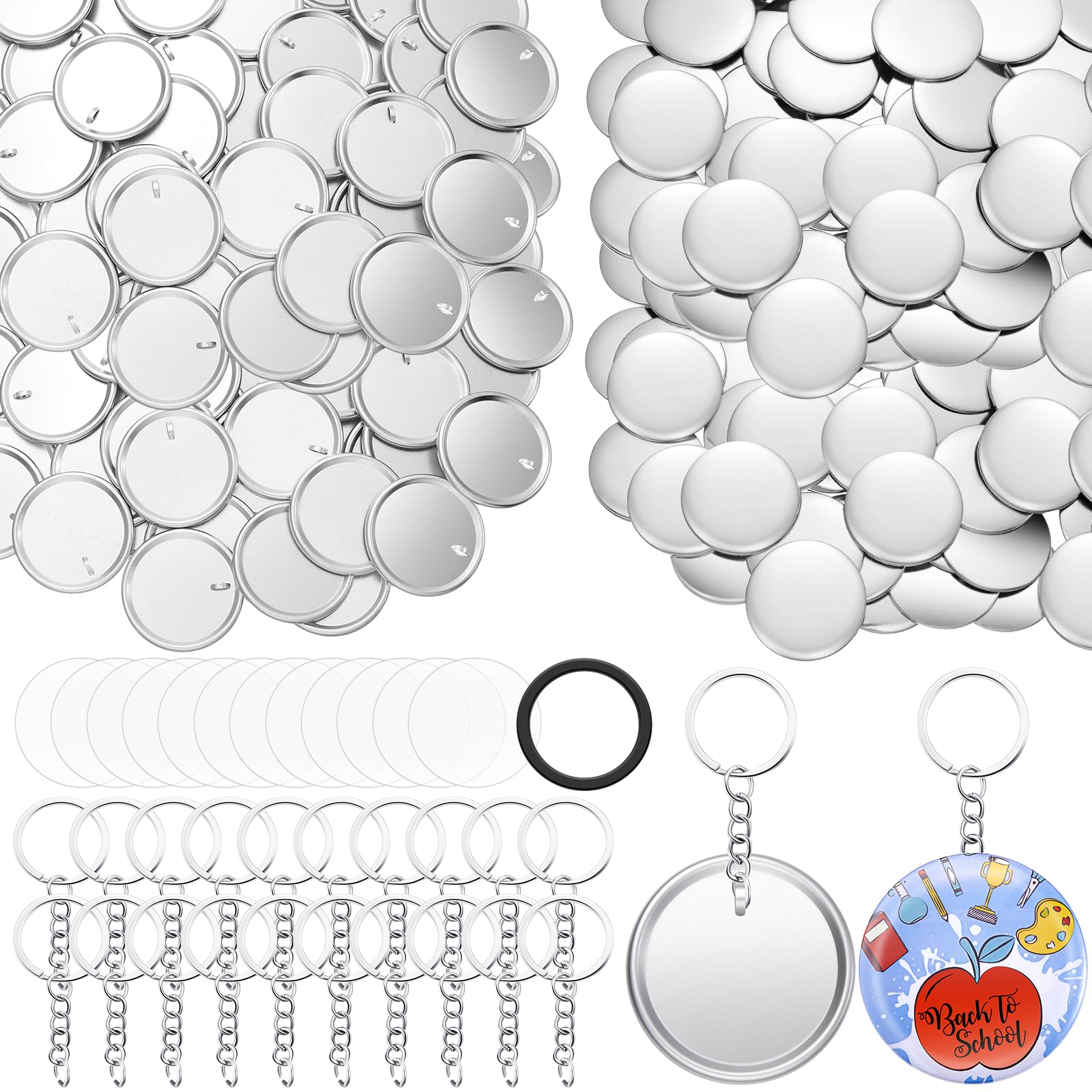 100 Stuks 58 Mm Blanco Knop Die Benodigdheden Maakt Ronde Badge Button Parts Metalen Button Pin Badge Kit Voor Button Maker Machine Inclusief Metalen Schelpen Terug
