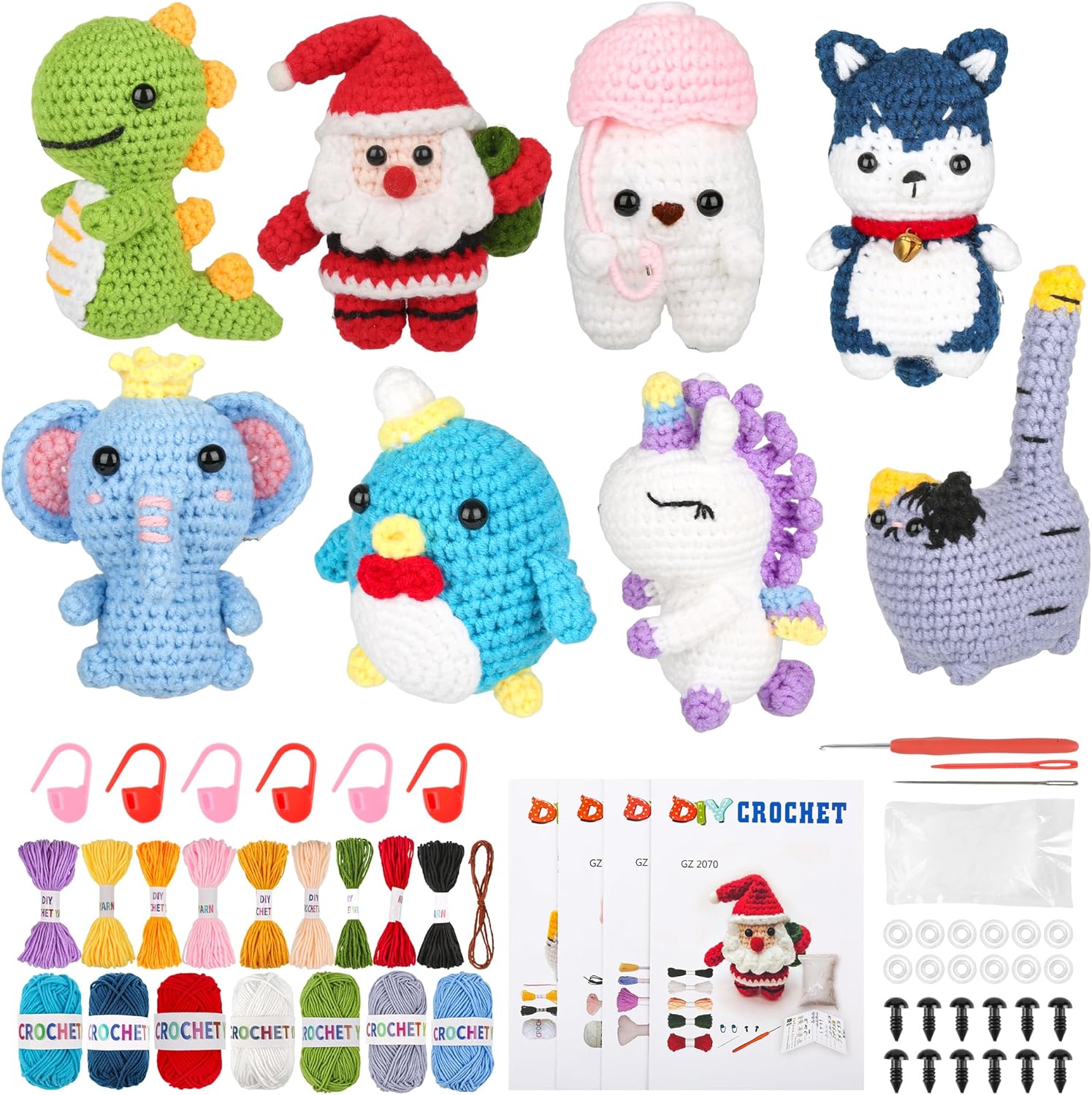 8Pcs Crochet Kit for Beginners, 2026 Great Christmas Gift for Crochet Lovers, DIY Craft for Adults and Kids, Crocheting Animal Kits with Step by Step Videos, Yarn, Crochet Hook, Birthday Holiday Gift