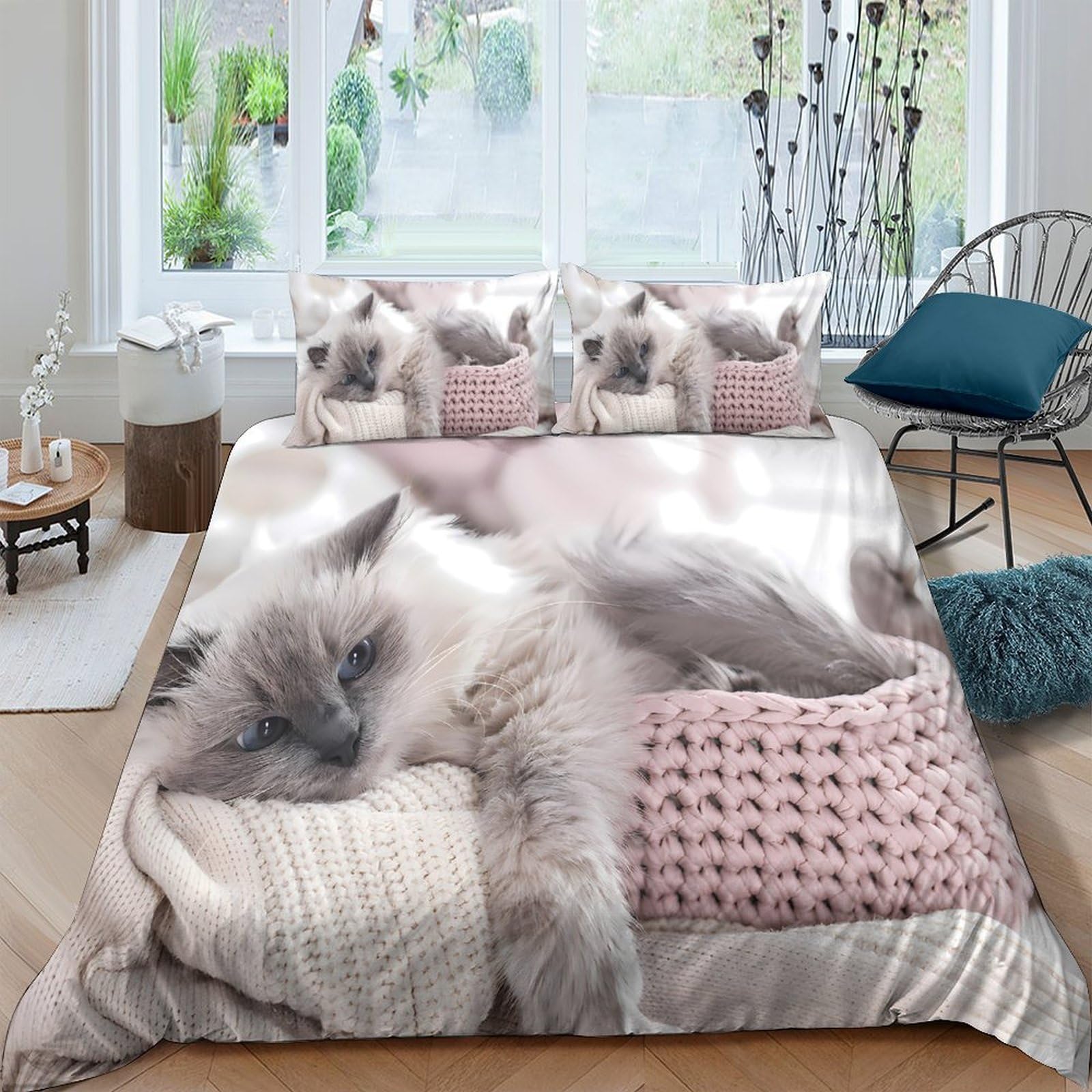 Ctjqhvkz Style-9 3D Printed Sleeping Cat Fitted Sheet Microfiber Soft Breathable Knitted Blanket Bed Cover For Bedroom Dorm Mattress Decor Single（135X200cm）