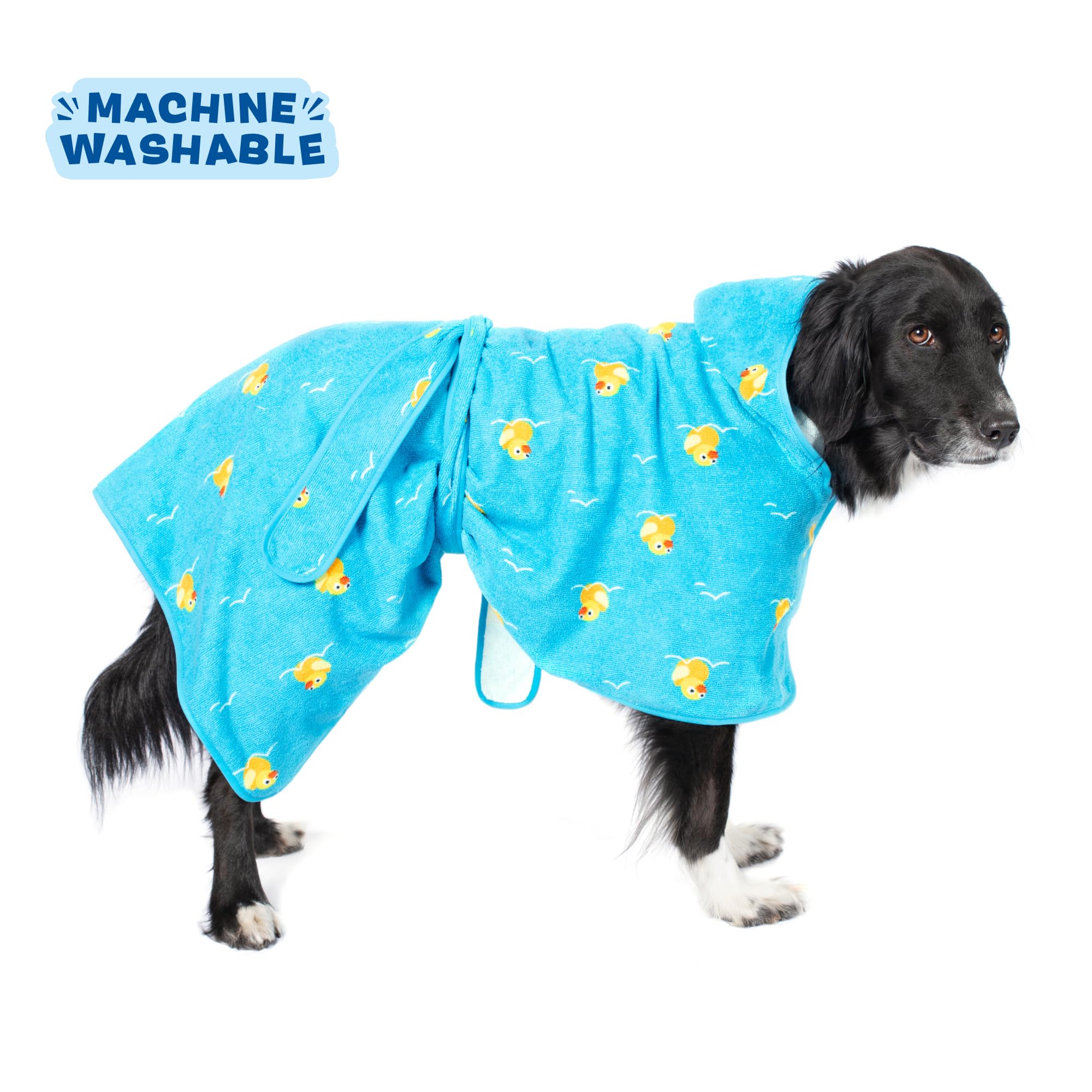 Barkbox Dog Bathrobe Fast Drying with Hook and Loop Closure & Wrap Tie Snuggle, Cute Dogs Clothes, Easy to Clean, Machine Washable, Dog Coats and Tumble Dry Low - Rubber Duck, Large
