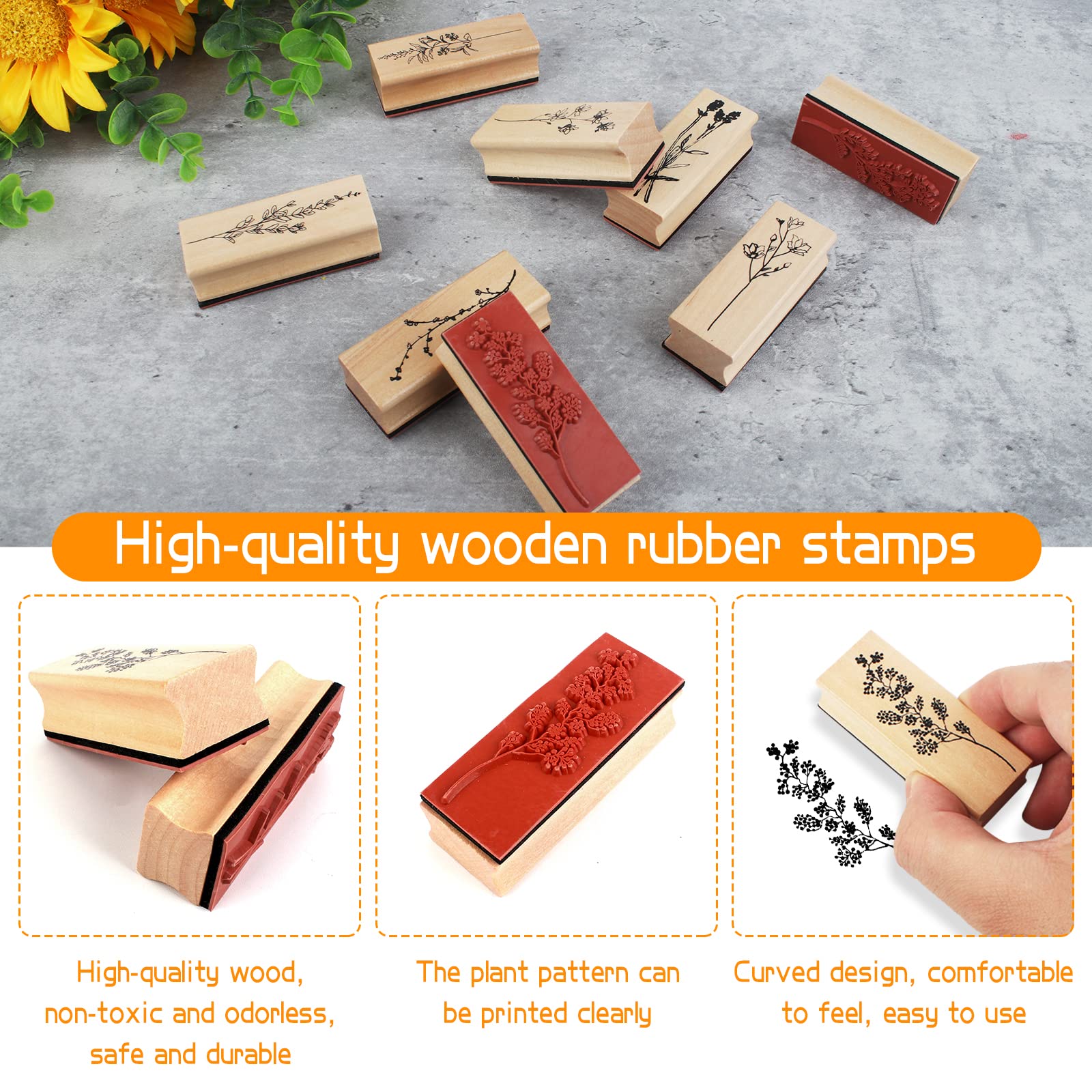 Set 8 Timbri In Legno Con Motivi Fiori E Piante - Per Carta, Scrapbooking, DIY - Foto 10