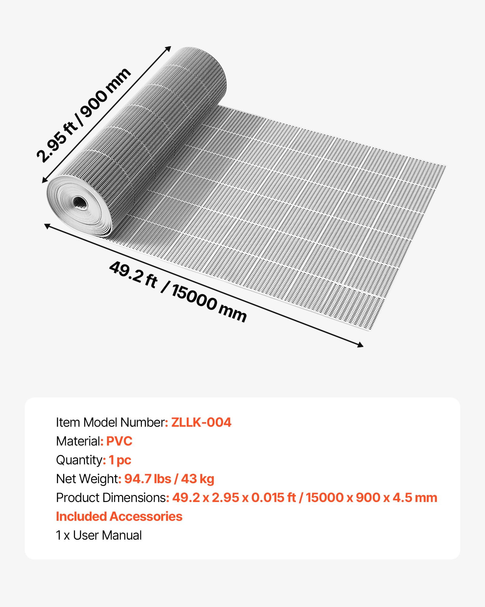 VEVOR Tapis de Drainage Antidérapant 90x1500 cm, Caillebotis Piscine en PVC, Revêtement de Sol pour Zones Humides Restaurant Piscine Terrasse Salle de Bain, Tapis Antifatigue Drainant en Rouleau, Gris