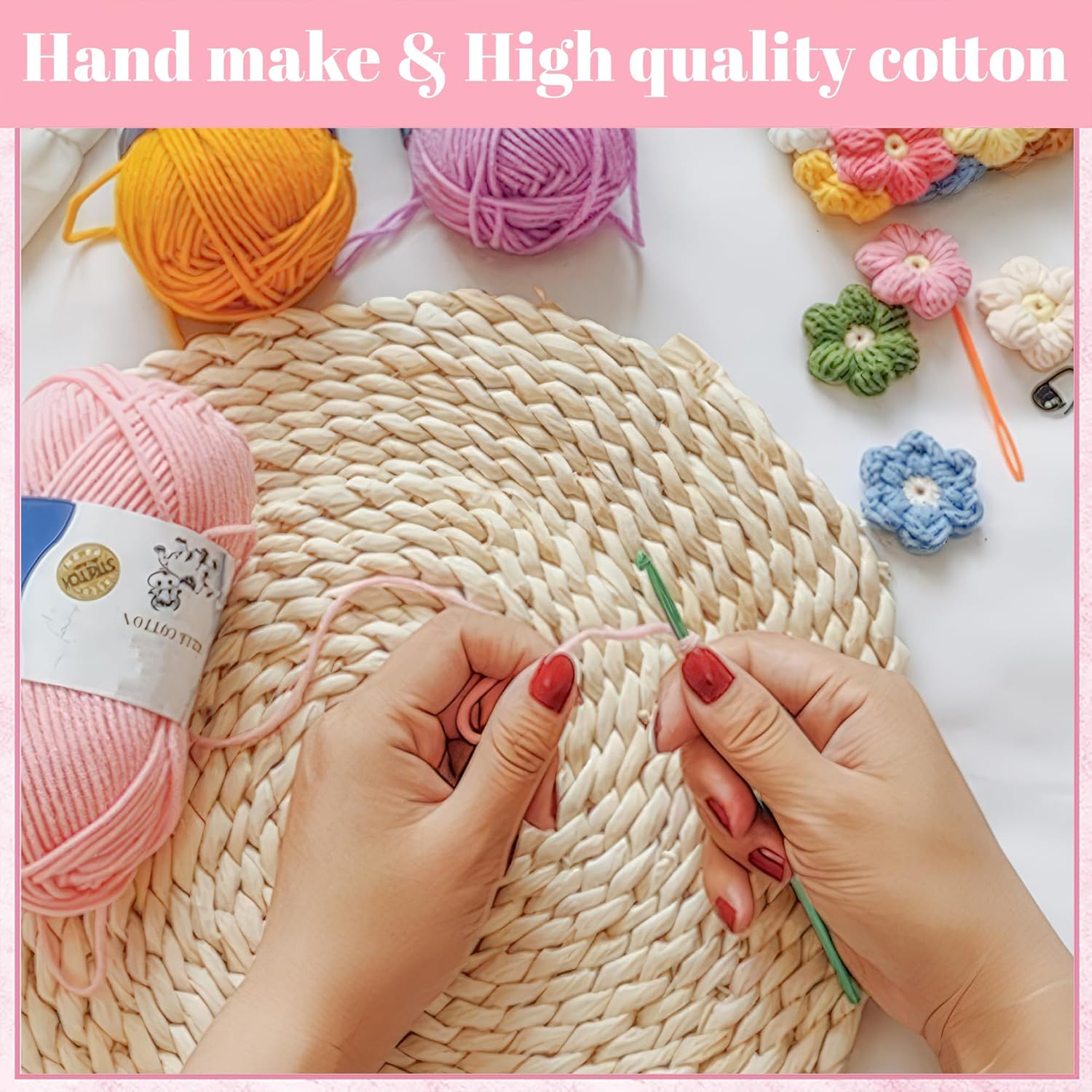 Crochet Flowers Bouquet 8PCS, Handmade Knitted Artificial Crochet Flower Gifts - Tulips Roses Daisies Carnations, Preserved Flowers for Mother's Day Valentine's Day Birthday Home Decor- Pink - Image 5