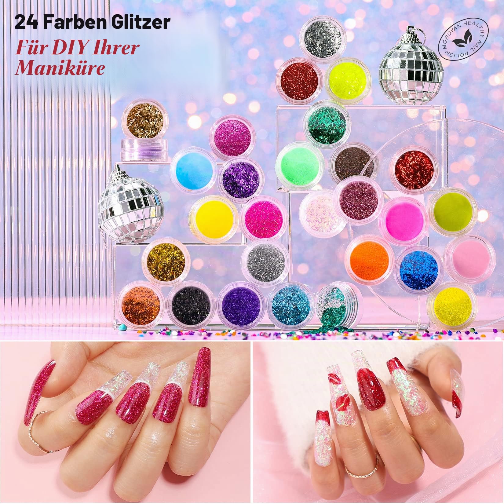 Morovan Acryl Nagel Set Anfänger: 42-in-1-Acryl Nagelset mit UV-Licht, Glitzer Pulver und Nagelreiniger für zu Hause