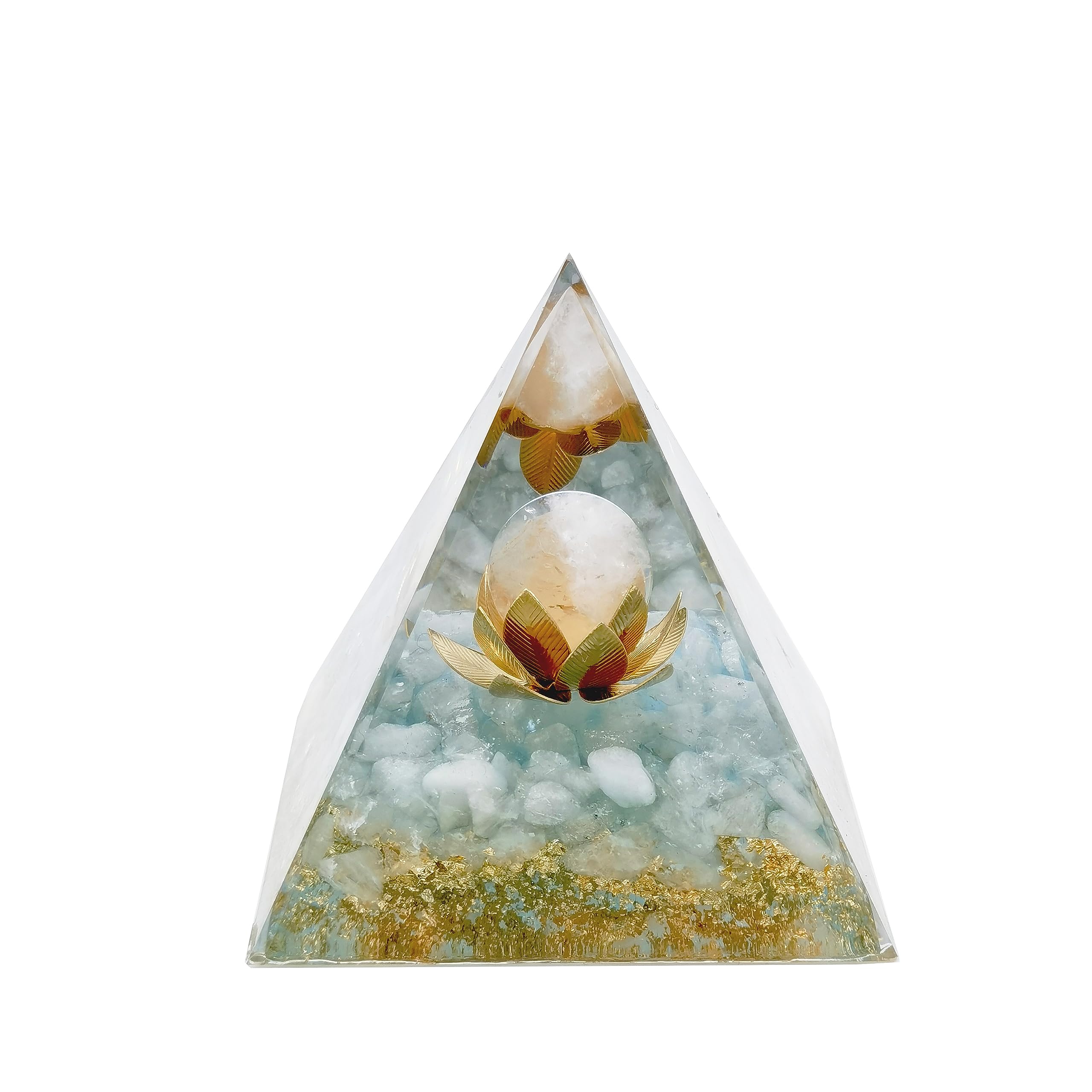 VMDEKKVMDEKK Moonstone Crystal Orgone Pyramid Ogan Crystal Energy Tower Nature Lotus White Crystal Reiki Chakra Crushed Stone Flower of Life Crystal Orgonite Healing Chakra Pyramid
