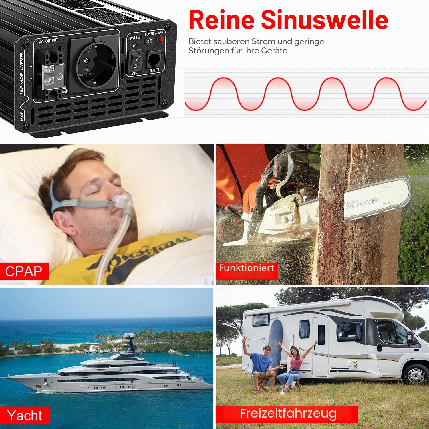 1500W Wechselrichter 48V auf 230V Reiner Sinus, Spannungswandler für Solaranlage, Photovoltaik Inselanlage, Gartenhaus Notstrom - Reine Sinuswelle Inverter, Spitzenleistung 3000W
