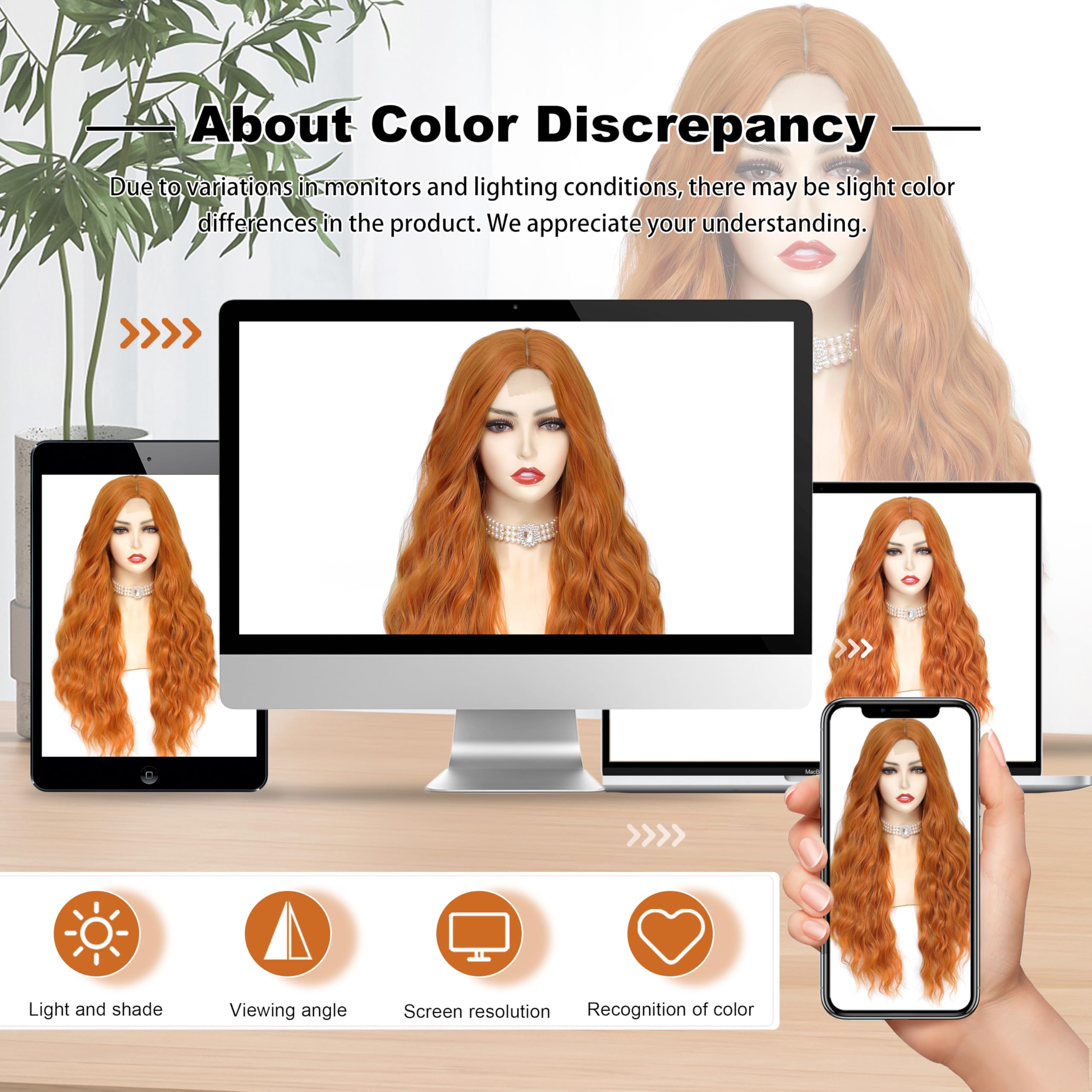 BUPPLER Cosplay Long Amber Orange Wig 28 Inch Middle Part Synthetic Wig Realistic Gifts Party Wigs for Women Daily Use Colorful Wigs (Amber Orange) - Image 2