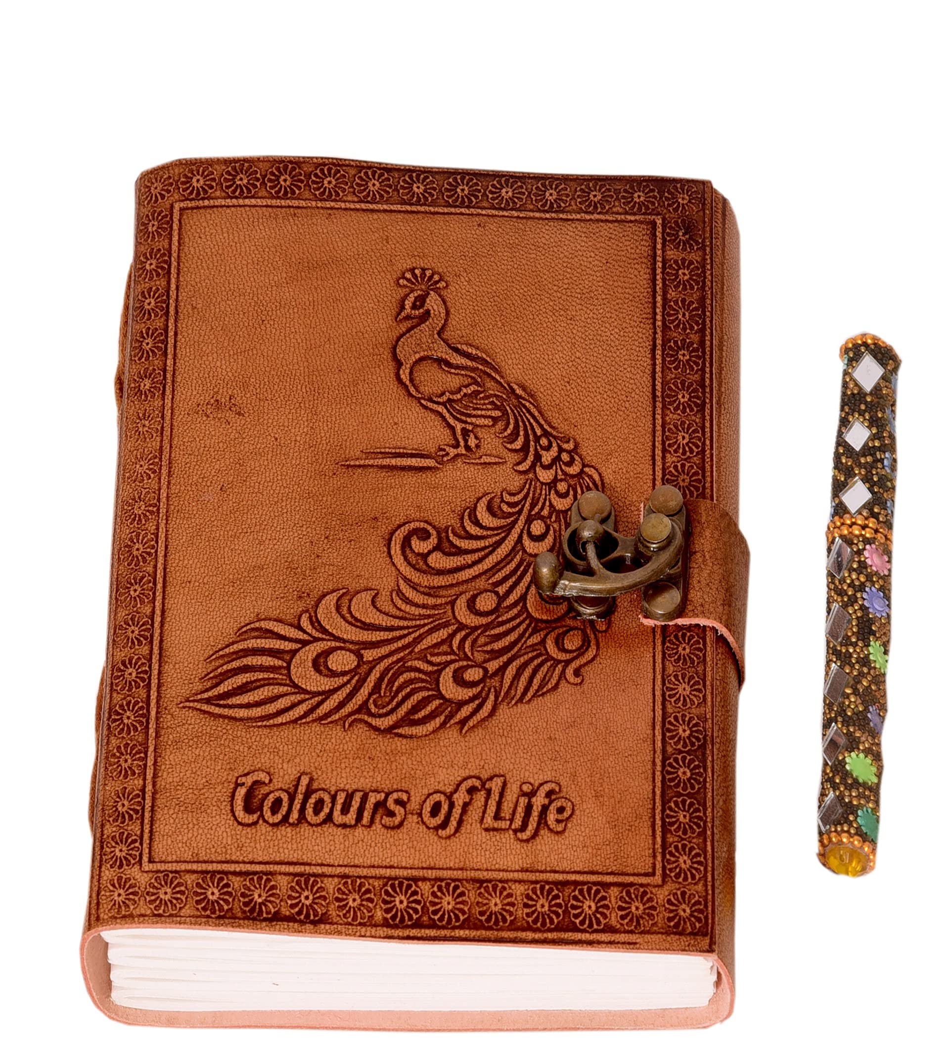 RR Save Tree Peacock Genuine Leather Journal Handmade Paper Travel Sketch Diary Loved one Gift Ideas (Colors of Life Collection)