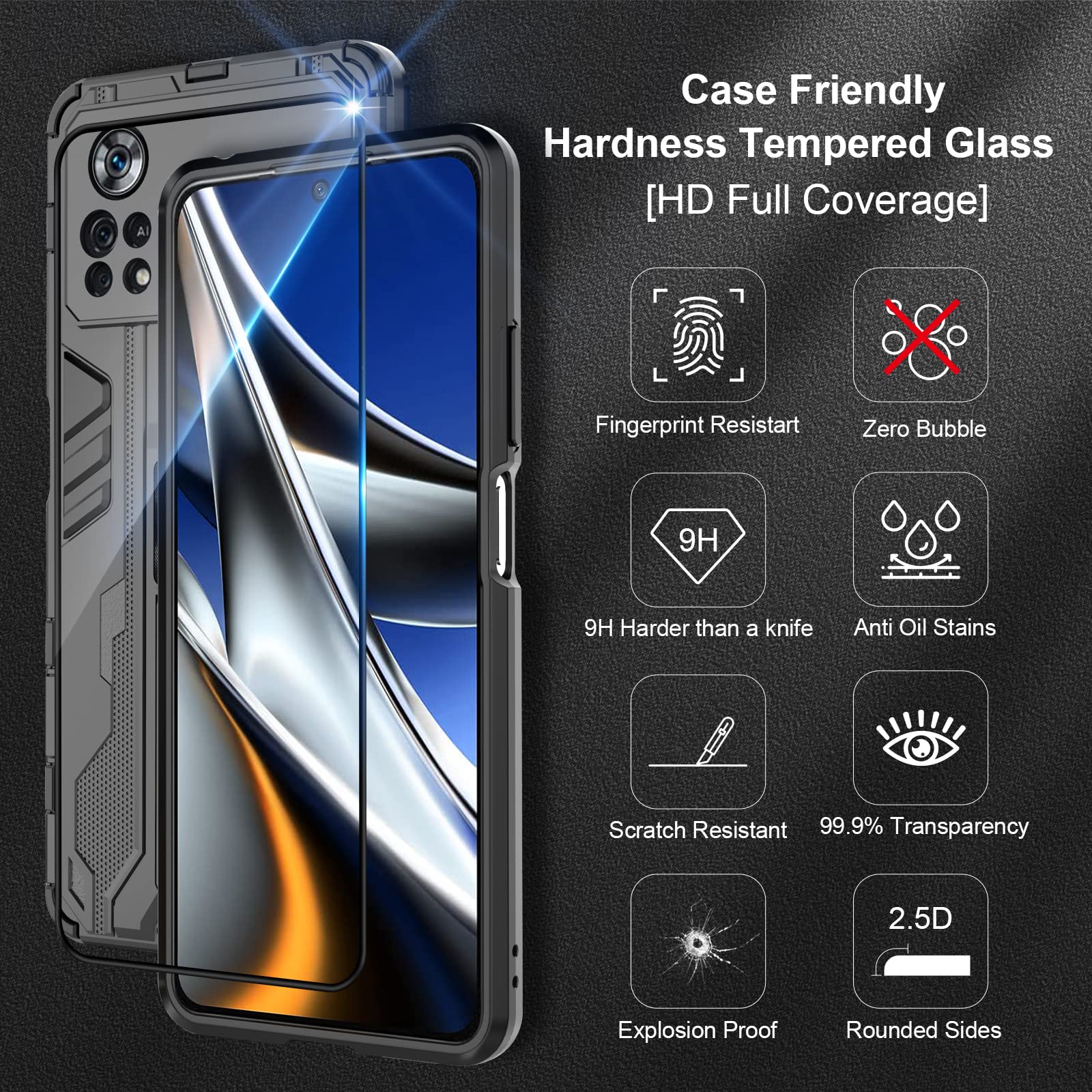 Cover Originale Per Xiaomi Poco X4 Pro 5G Con 2 Pellicole Vetro Temperato: Custodia Antiurto Con Protezione Fotocamera E Anello Magnetico (Oro Rosa) - 2