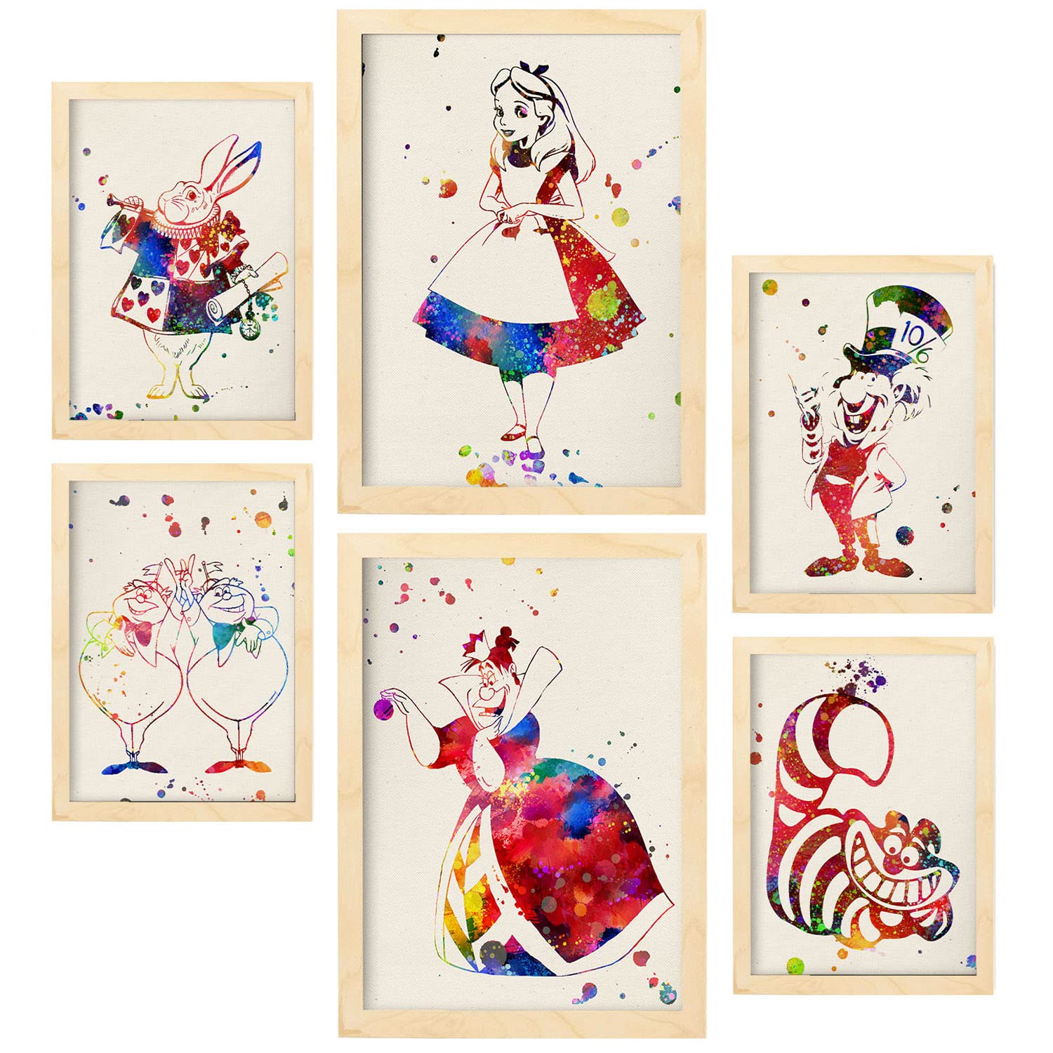 Nacnic Alice im Wunderland Postern. Illustrationen im Aquarell Stil von klassischen Kindermärchen, Filmen und Büchern. Innenarchitektur und Dekoration. A4 & A3 Holzrahmen.