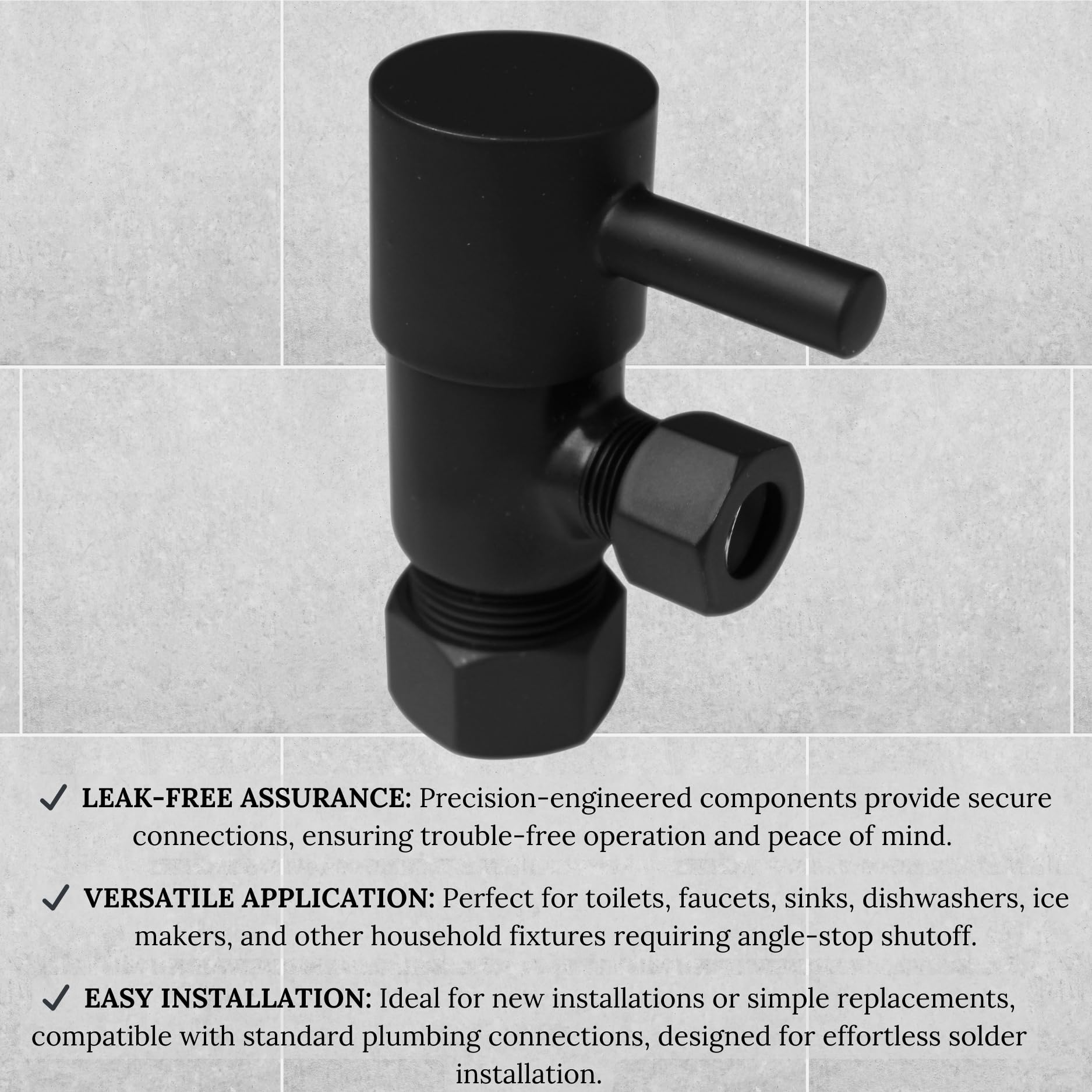 Westbrass A105QR-62 - Palanca redonda de 1/4 de giro, tope de ángulo de 1/2 pulgada, cobre x compresión de 3/8 pulgadas, negro mate