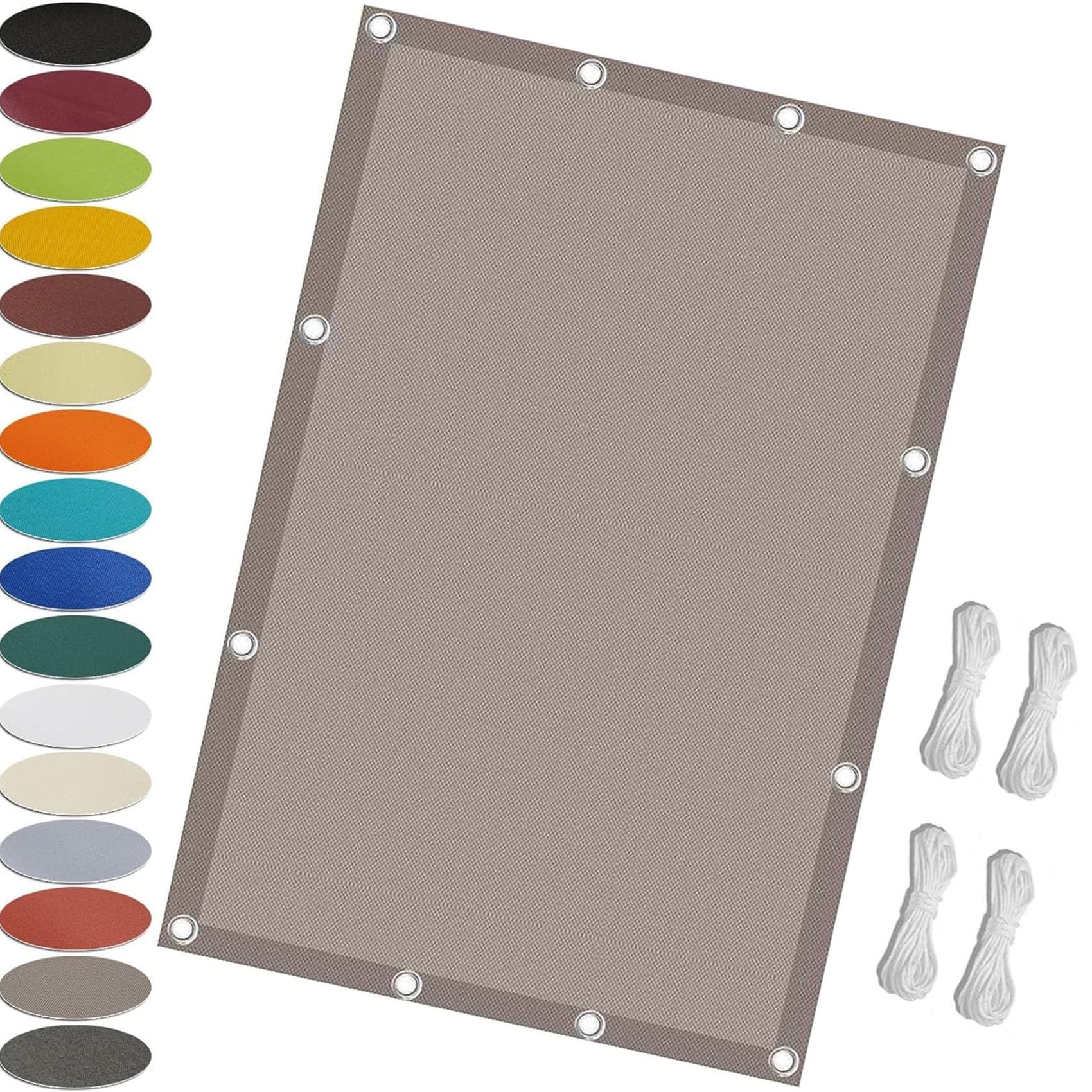 Voile d'ombrage imperméable kaki 1.4 x 1.8 m avec corde protection UV pour terrasse et jardin