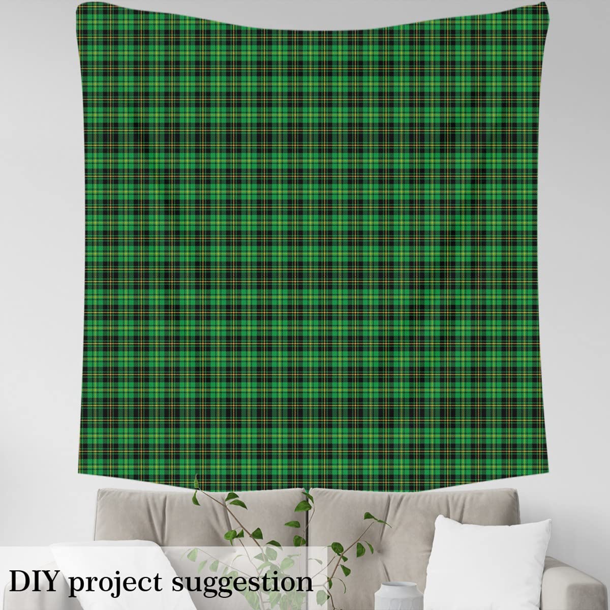 Buffalo Check Upholstery Fabric for Chairs,Green Black Plaid Grid Outdoor Fabric by The Yard,Rustic Geometric Tartan Fabric for Upholstery and DIY Projects,5 Yards,(L460*W150cm) Yellow Black - Image 3
