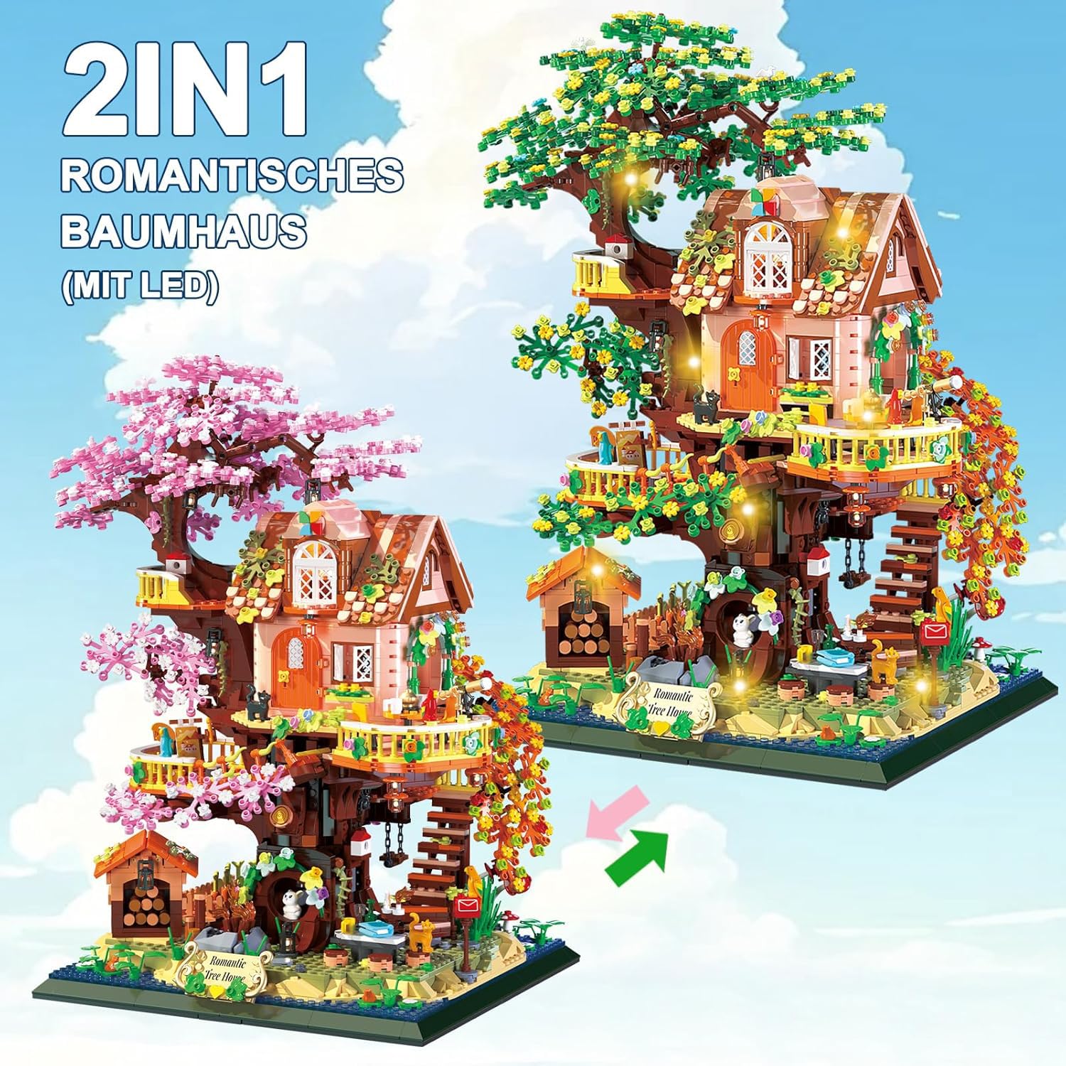 HIGH GODO Set di mattoncini da costruzione micro con LED, 3196 pezzi, per giardino, casa, albero, piante, fiori, animali, architettura, regalo creativo per adulti, donne e ragazzi