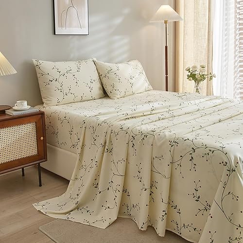 Miniatura 8 de VClife Juego de sábanas tamaño individual XL, juego de sábanas de 3 piezas con estampado floral, bolsillo extra profundo de 16 pulgadas, sábana de