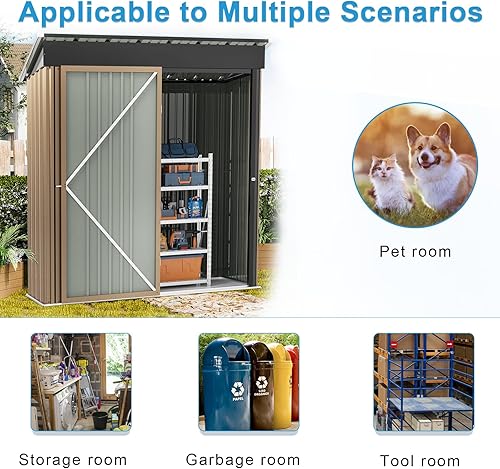 Miniatura 4 de Cobertizo de almacenamiento para exteriores, cobertizo de herramientas utilitarias de 5 x 3 pies con puerta con cerradura, cobertizo de acero