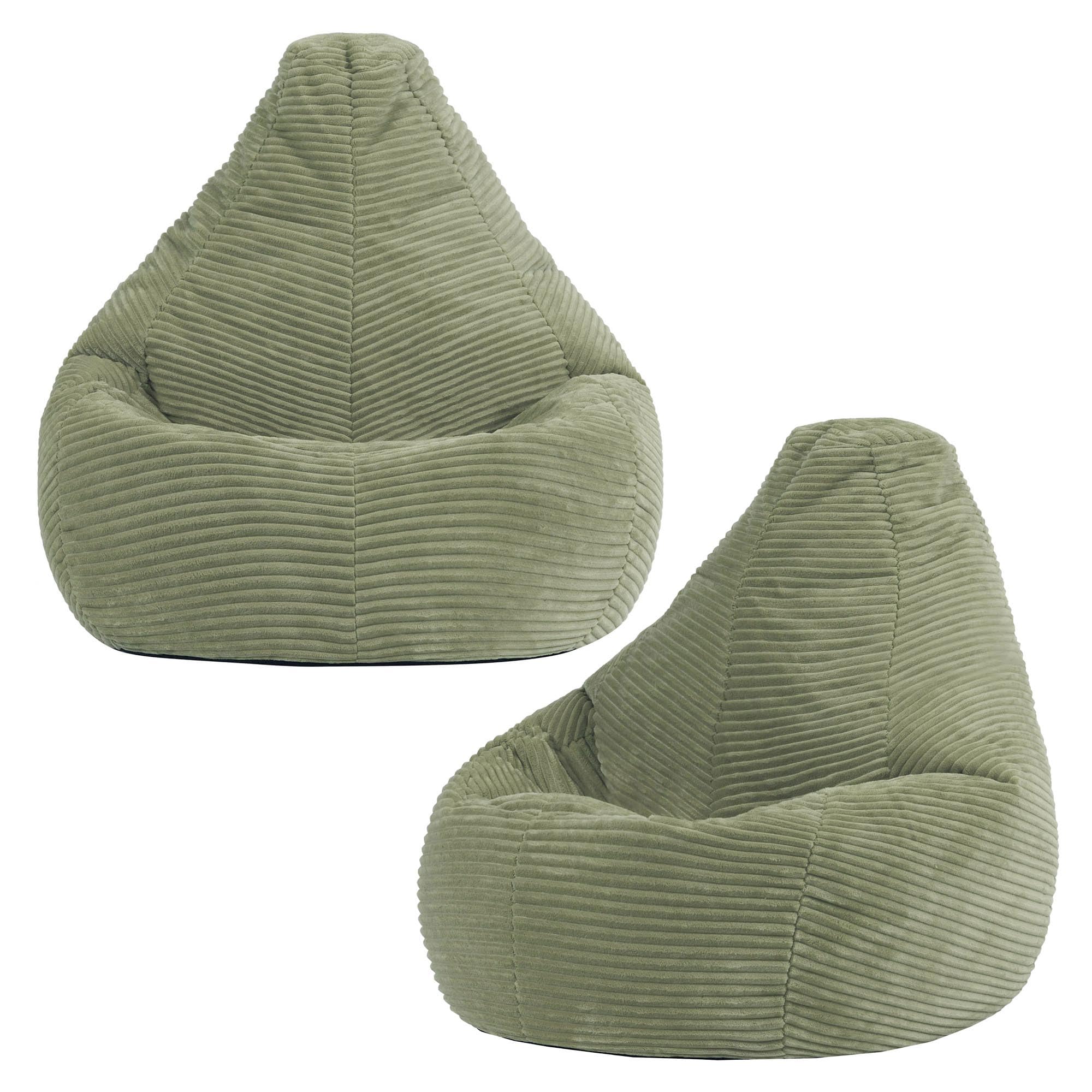 icon Dalton Sitzsack Kinder, Salbeigrün, 2er Pack, Flauschiger Cord Stoff, Sitzsack Cord mit Füllung, Bequemer Kinder Gaming Sessel, Kuschelsessel, Lese Sessel, Schlafzimmer, Kinderzimmer, Spielzimmer