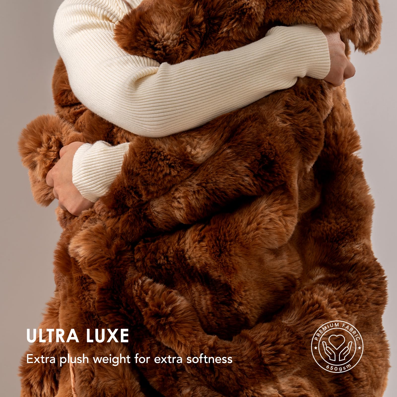 EVERGRACE Ultra Soft Luxury Fluffy Ridgeline Faux Rabbit Fur Throw Blanket, Thick Warm Fuzzy Blankets for bed, Cozy Plush Reversible Blanket for Couch, Chair, Sofa, Lion Caramel, 60x80 Inches, 870 GSM