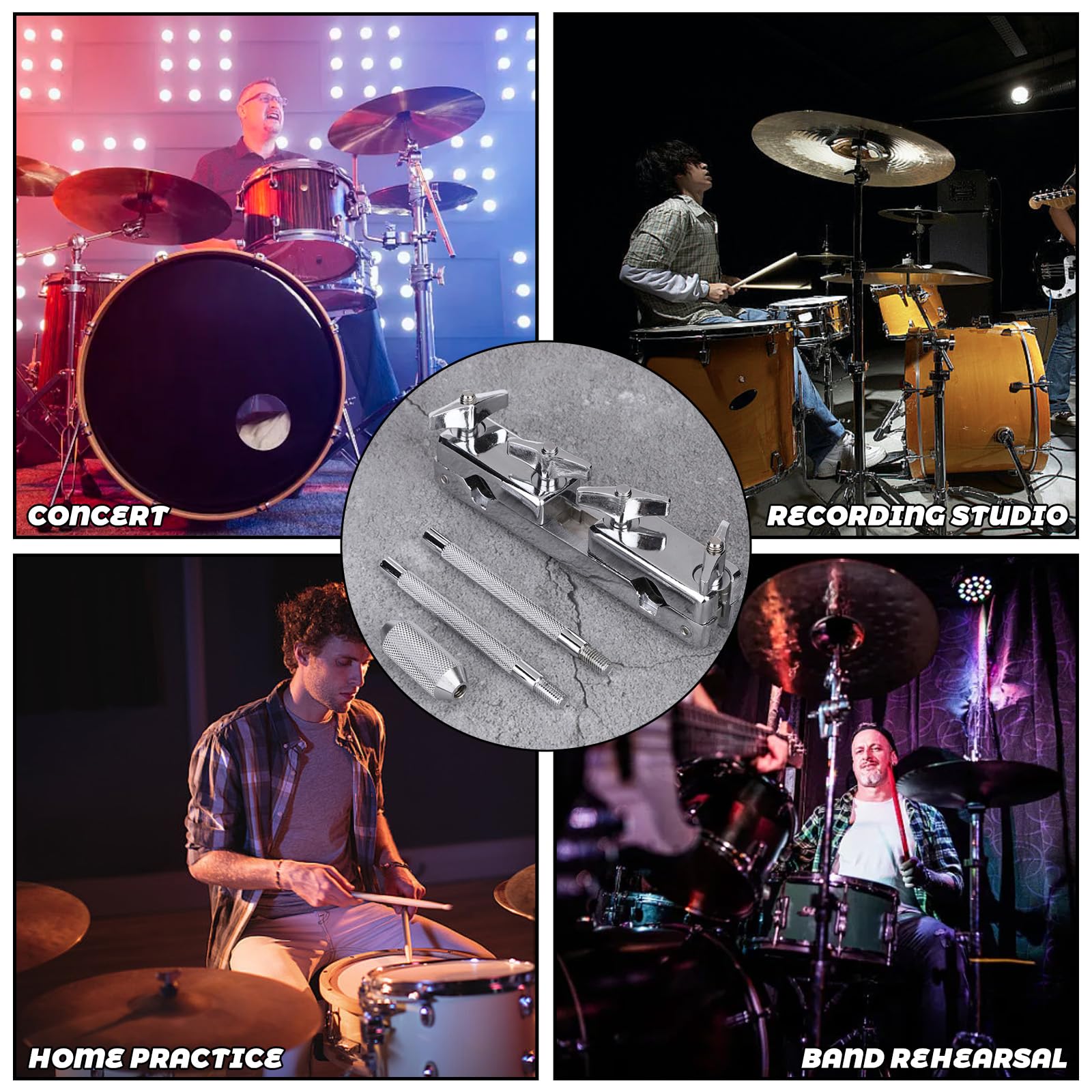 Batteria a Campana con Clip, Asta di Supporto in Ferro per Strumento a Percussione Campanaccio Morsetto per Supporto in Metallo Aste a Giraffa per Piatti Batteria