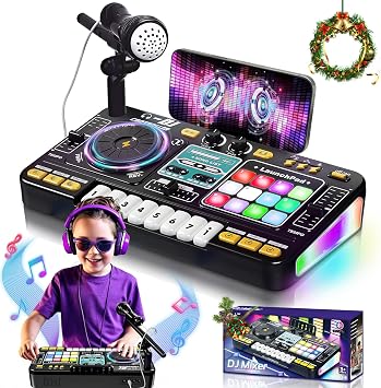 OZMI Kids DJ Music Mixer Table Board Set Toy with Microphone, Lights Interactive Musical Toys for Ages 3-12 | 100+ Sounds, Piano Keys, Disco Mode, Rechargeable for Kids Boys & Girls