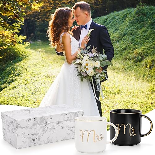 Miniatura 5 de Yesland Taza de café de cerámica de 12 onzas para parejas, regalo ideal para compromiso, aniversario, para él y ella, novia y novio, San Valentín y
