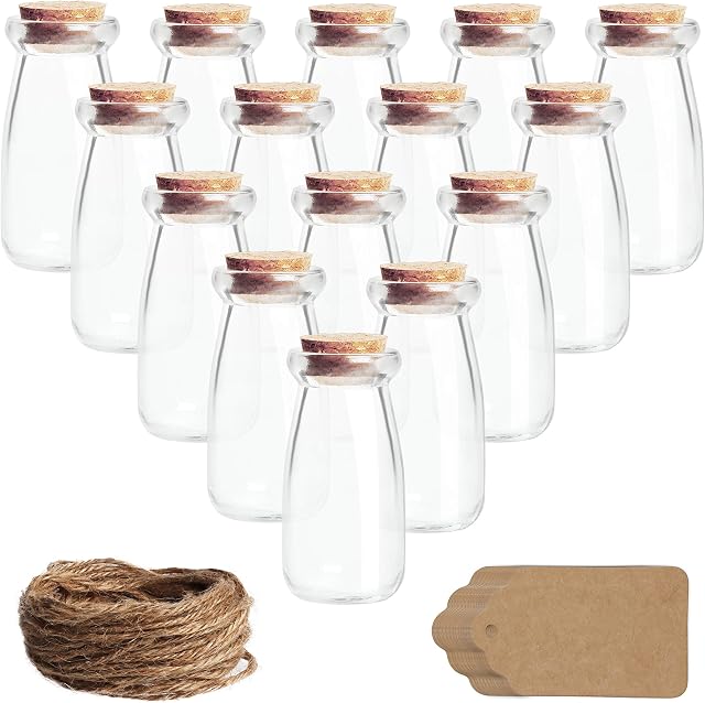 BELLE VOUS Glass Favour Jar Set with Cork Lids, Label Tags and Twine (30 Pack) - 100ml/3.5oz - Mini Mason Airtight Storage Bottles and Labels for Wedding Favours, Party, Kitchen Spices and Jam