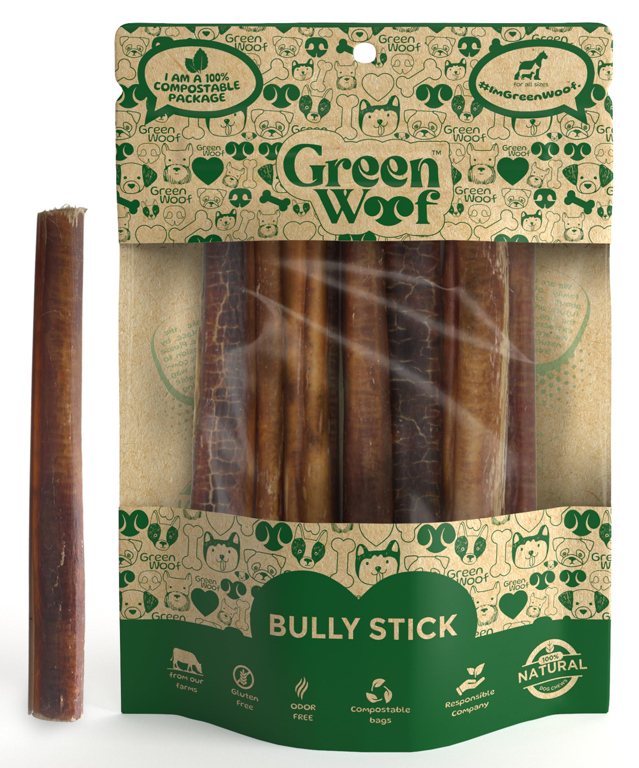 Bully Sticks (6 Inch), Easily Digestible 100% Pure Beef Treats, Pasture-Raised, Organic, Grain-Free, Durable and Long-Lasting Chews for Medium & Large Dogs (Medium, 10, Count)