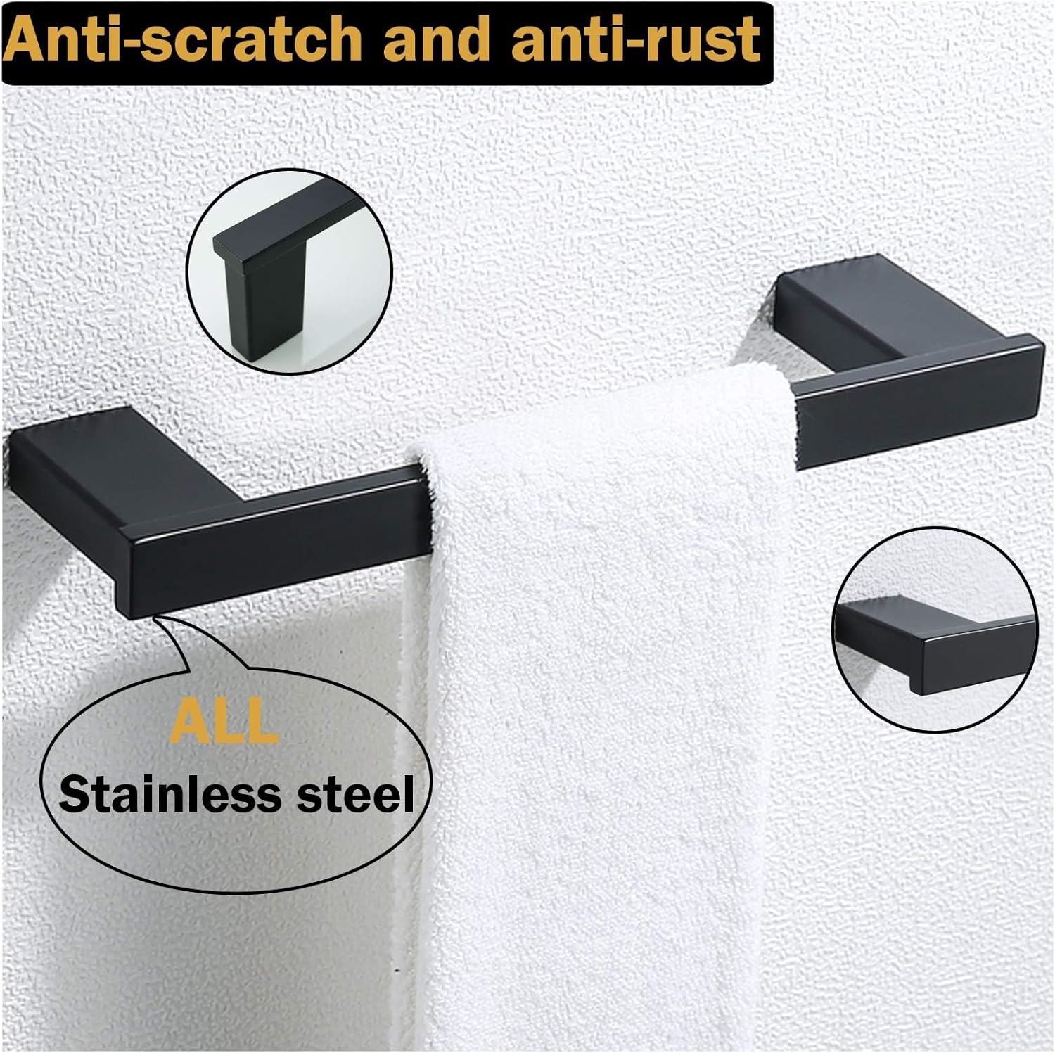 RANDOM 12 inch Matte Black Towel Bar Modern Hand Towel Holder Wall Mounted SUS304 Stainless Steel Towel Rack for Kitchen,Bathroom Hardware Accessories Contemporary.96009-2-12MB
