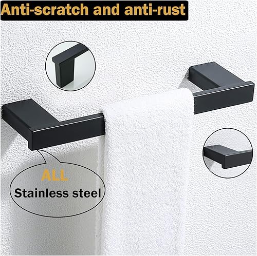 Miniatura 5 de RANDOM Toallero de mano moderno de 12 pulgadas negro mate montado en la pared SUS304 de acero inoxidable para cocina, accesorios de baño