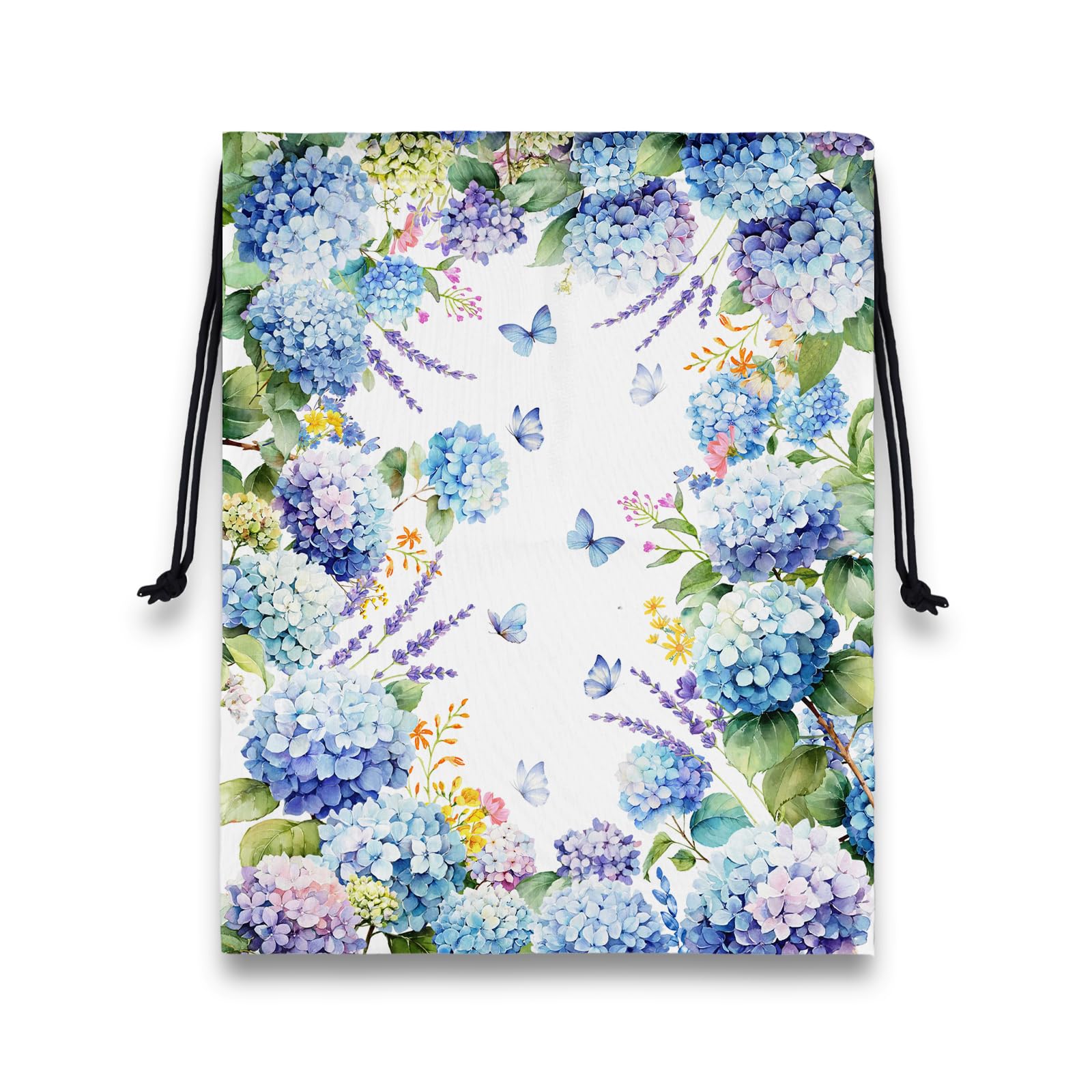 Hydrangea Butterfly Gymnastics Grip Bag Small Flowers Print Drawstring Storage Pouch Bag