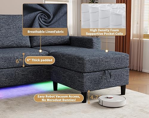 Miniatura 7 de Sofás seccionales inteligentes para sala de estar, sofá seccional en forma de U /L de 4 asientos con luz RGB y carga, muebles modernos de sala de