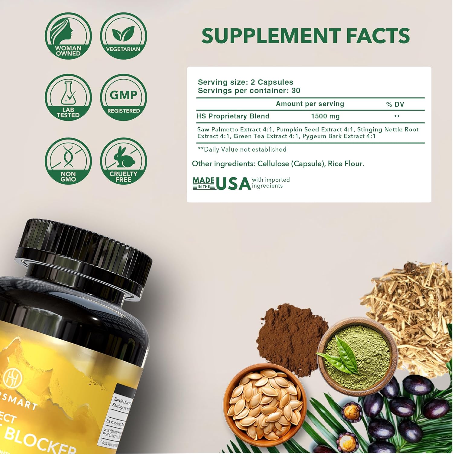 DHT Blocker Supplement for Men & Women – Hair ReGrowth Vitamins, Vegan & Gluten-Free Formula for Hair Loss Treatment Men, Saw Palmetto, Stinging Nettle, Green Tea, Pygeum Bark & Pumpkin Seed