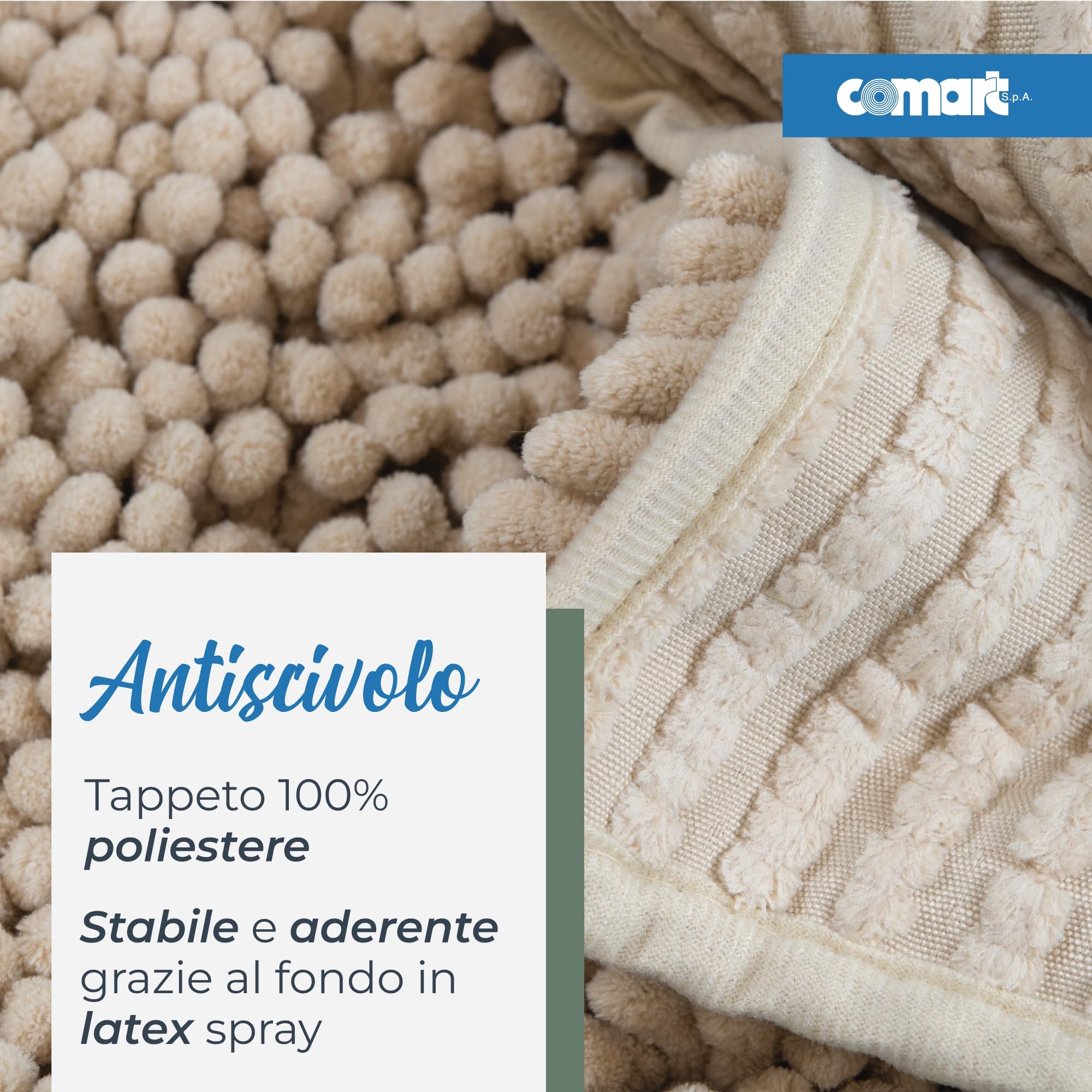 Comart - Tappeto Bagno Fluffy - Qualità Premium - Ultra Morbido - Super Assorbente - Antiscivolo - Lavabile in Lavatrice - Texture in 3D a Pallini - Moderno Scendi Doccia o Vasca - Beige - 50x90 cm
