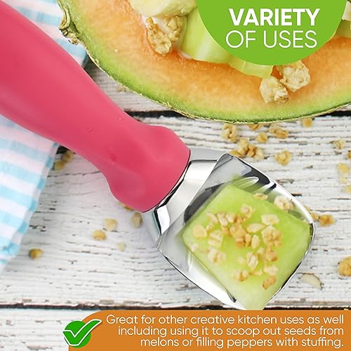 Vista 5 de Spring Chef Cuchara de helado rosa resistente con mango de agarre suave, cuchara de helado profesional, cuchara de helado de metal para masa