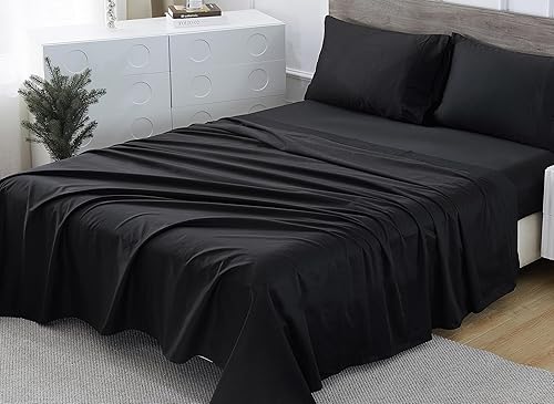 Miniatura 5 de Juego de sábanas tamaño Queen de 4 piezas, sábanas de 600 hilos 100% algodón egipcio, transpirable, suave y sedoso tejido satén para colchones de 8