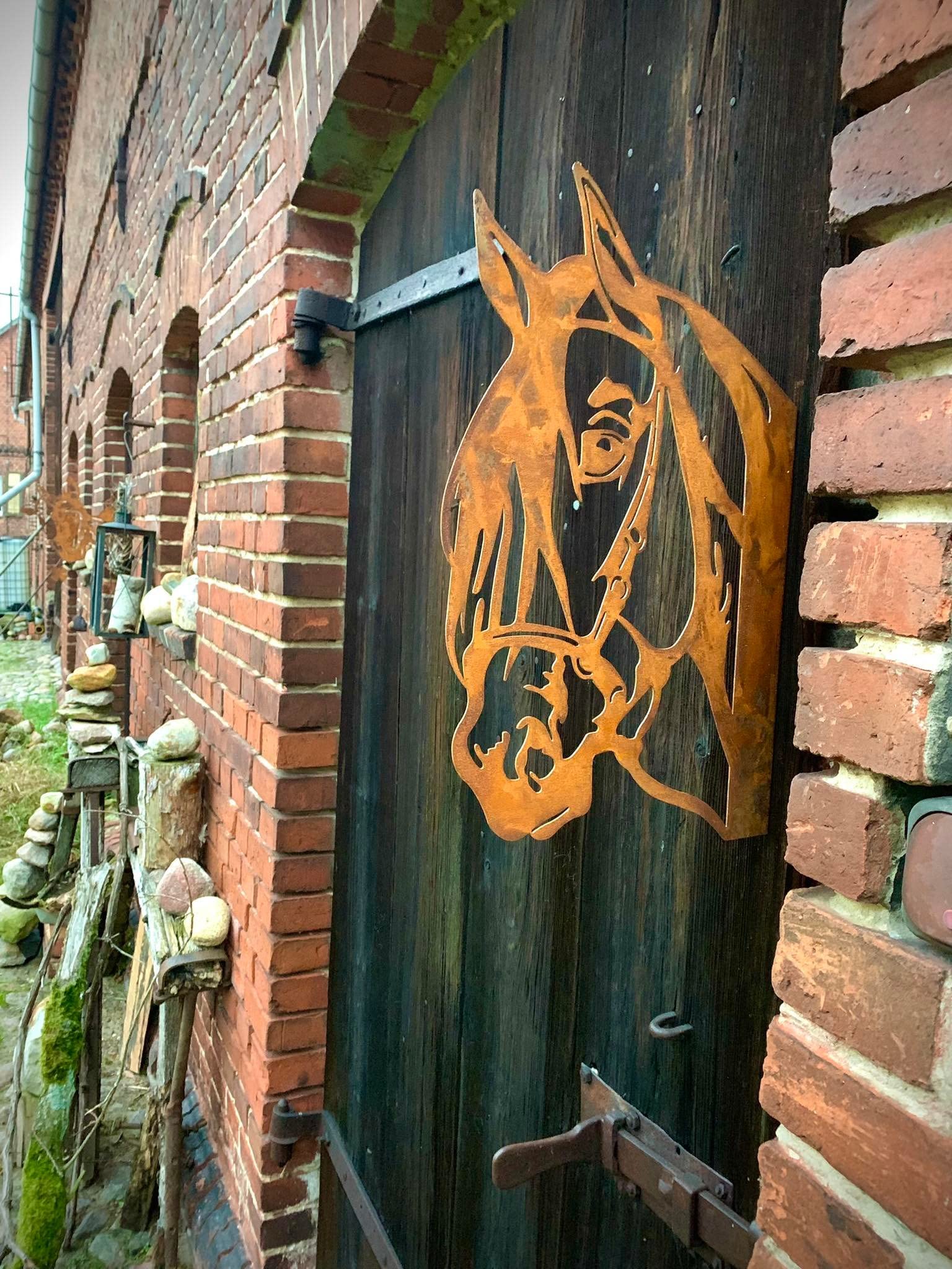 Bornhöft Tree Stake Metal Rusty Garden Decoration Patina Cow Head Wall Decoration for Screwing on (Horse Patina) - Image 3