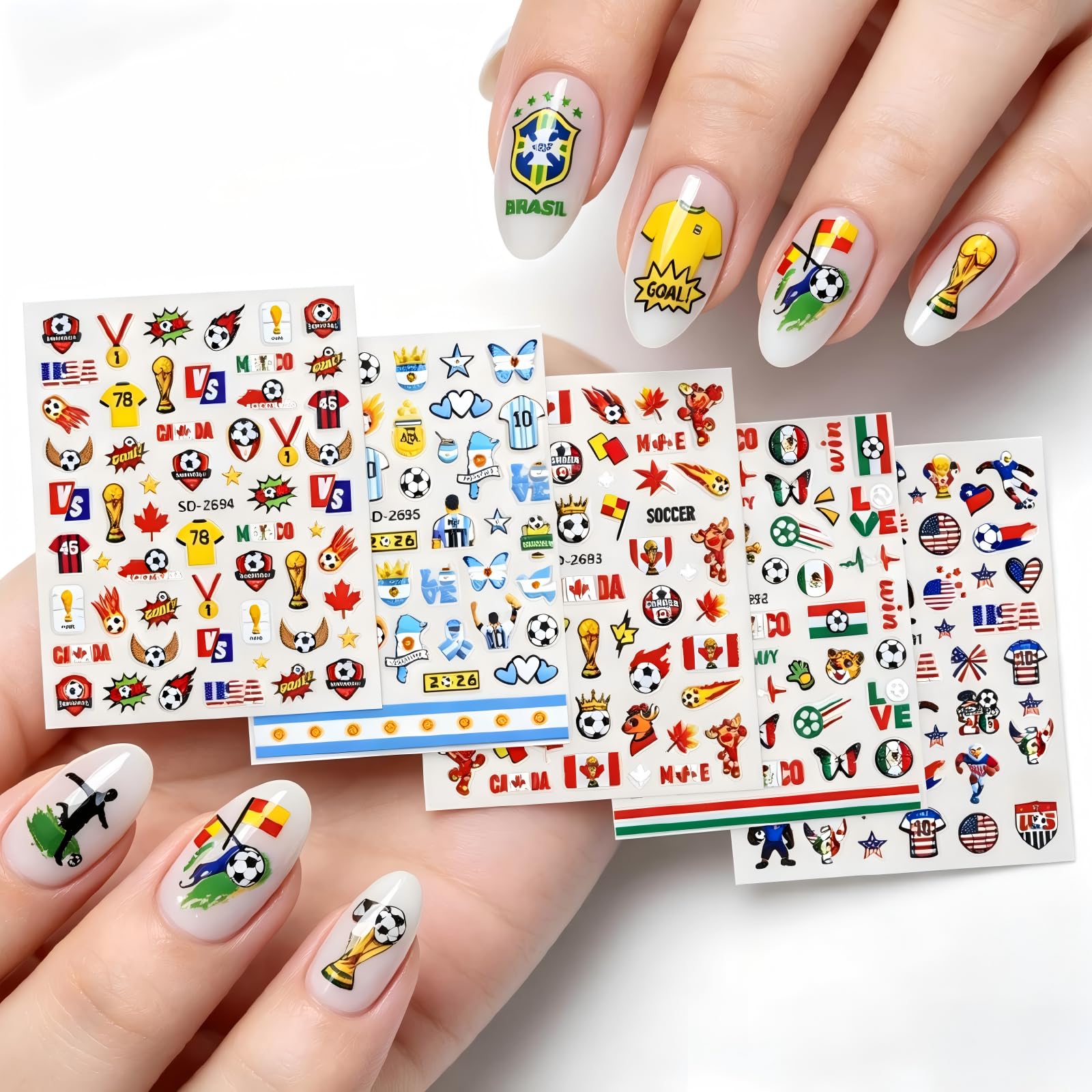 Photo 1 of 2026 World Cups Nail Art Stickers, Colorful, 5 Sheets