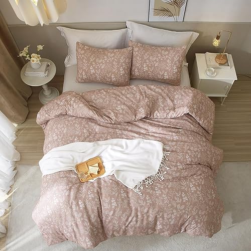 Miniatura 200 de Funda de edredón de 3 piezas, funda de edredón de algodón suave, estilo bohemio, juego de ropa de cama estética con cierre de cremallera, 4 lazos