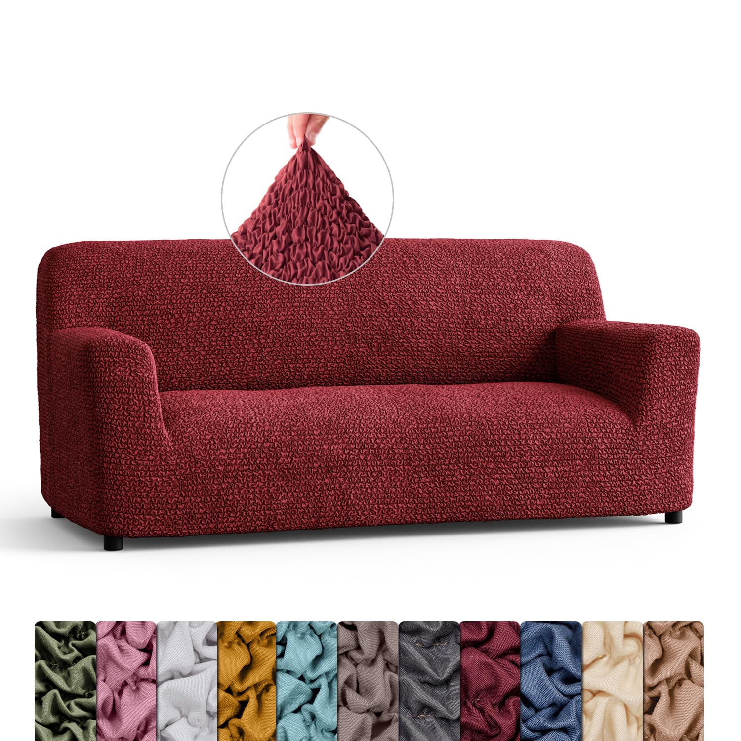 Menotti 3 Seater Couch Cover - Sofa Cover - Sofa Protector - Soft Polyester Fabric Slipcover - 1-Piece Form Fit Stretch Elastic Stylish Furniture Cover - Microfibra - Grey (3 Seater) — view 18