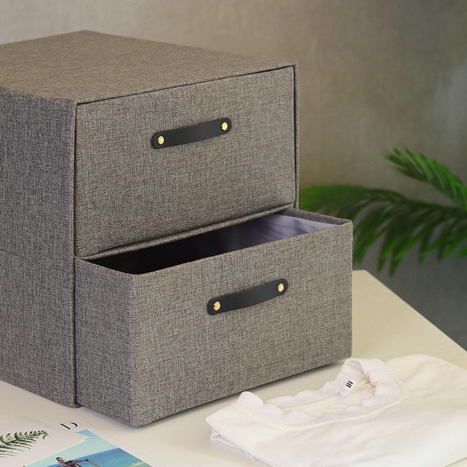 Caja de almacenamiento de tela de doble capa – Soporte tipo cajón para ropa interior y calcetines para armario, 30 x 30 x 30 cm (amarillo/marrón) – ideal para la nización del armario