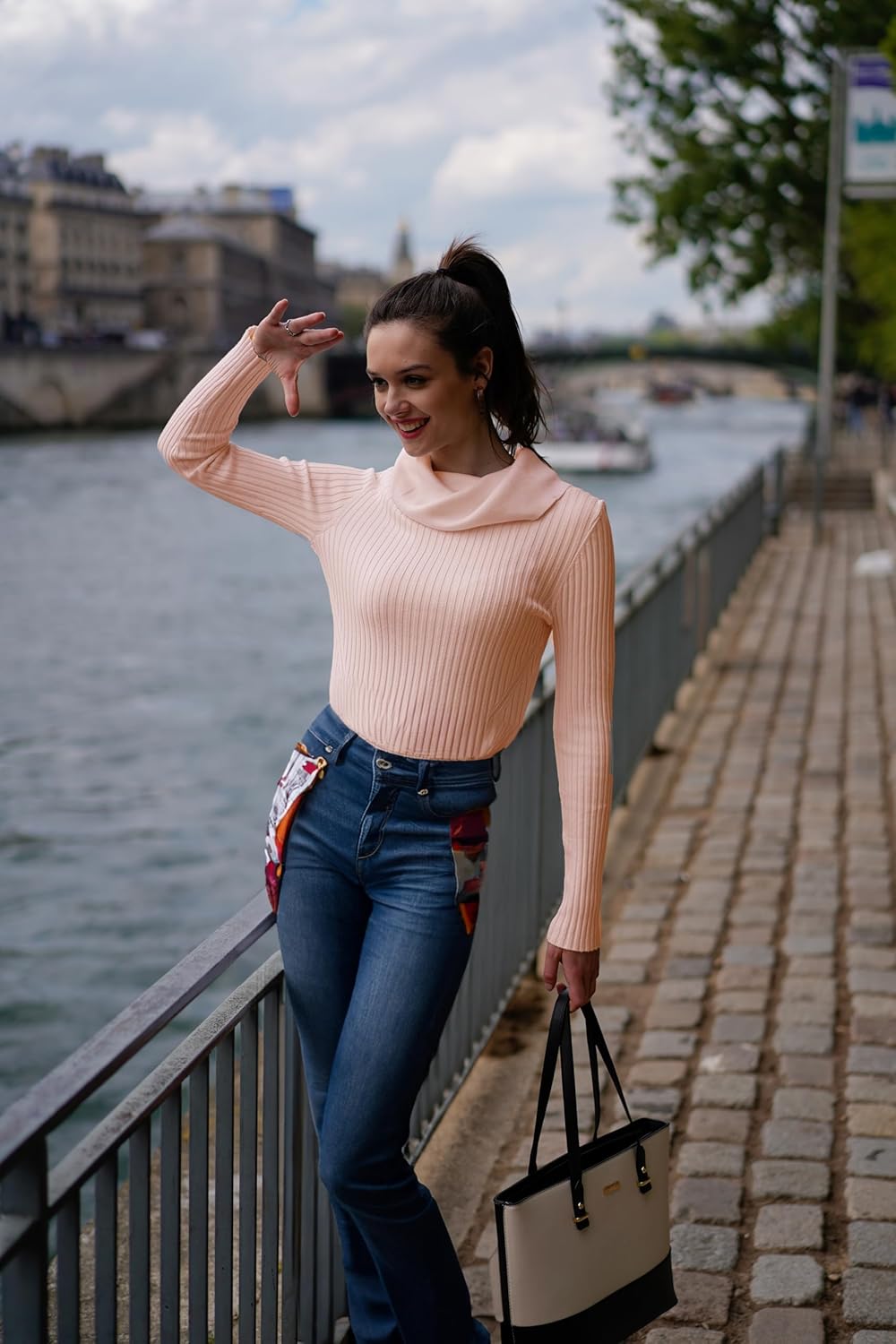 v28 Women’s Stretchable Cowl Neck Knit Long Sleeve Slim Fit Bodycon Sexy Sweater - Image 4