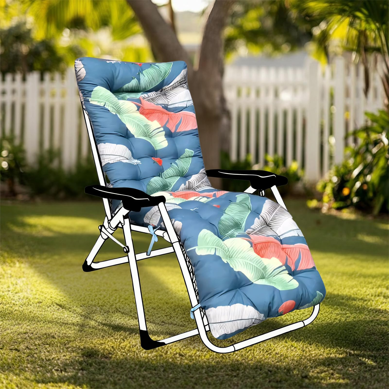 GOZYLA High Back Sun Lounger Replacement Cushion: 170x53 cm Padded Soft Non Slip Ties Outdoor Indoor Use for Reclining Garden Chair Patio Beach Porch Furniture (Blue, 170x53x8cm)