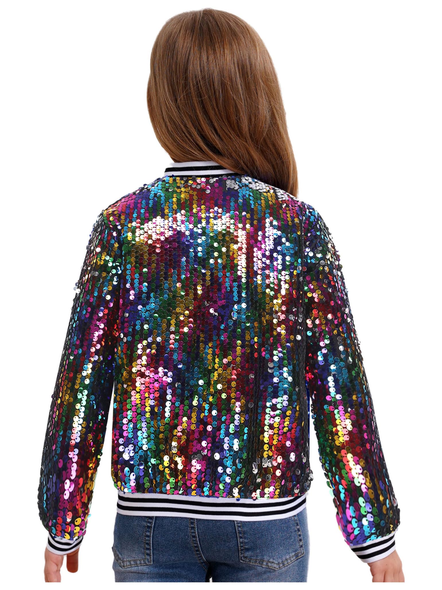 Enfants Filles Garçons Veste À Paillettes Veste Baseball Brillante Manches Longues Sport Métallisée Décontractée Tenue De Performance Pour Hip