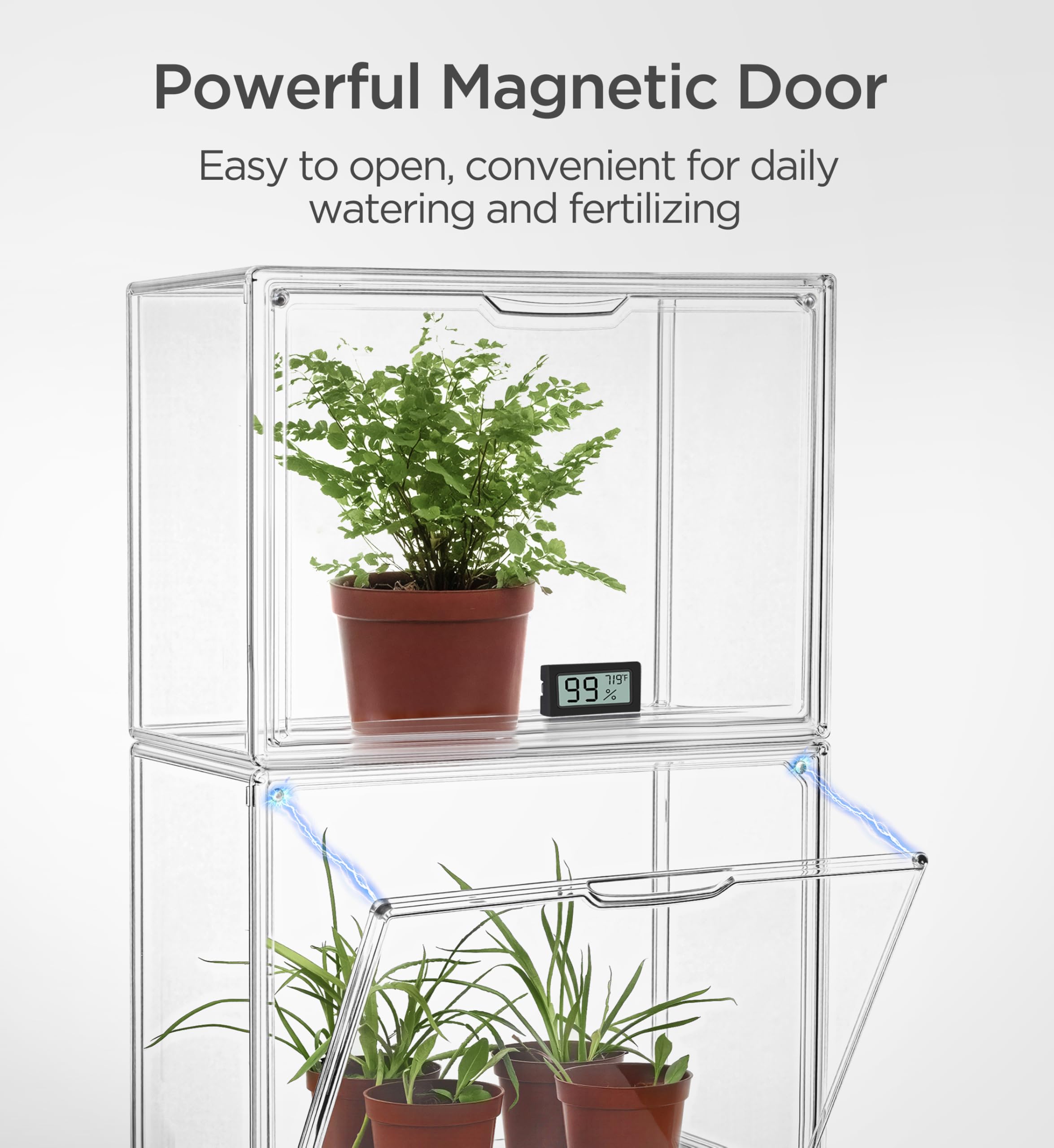 HBlife Mini serra per interni, trasparente, impilabile, con porta magnetica impermeabile per piccole piante, germinazione, serra portatile da tavolo, 36 x 21 x 26 cm (confezione da 5)