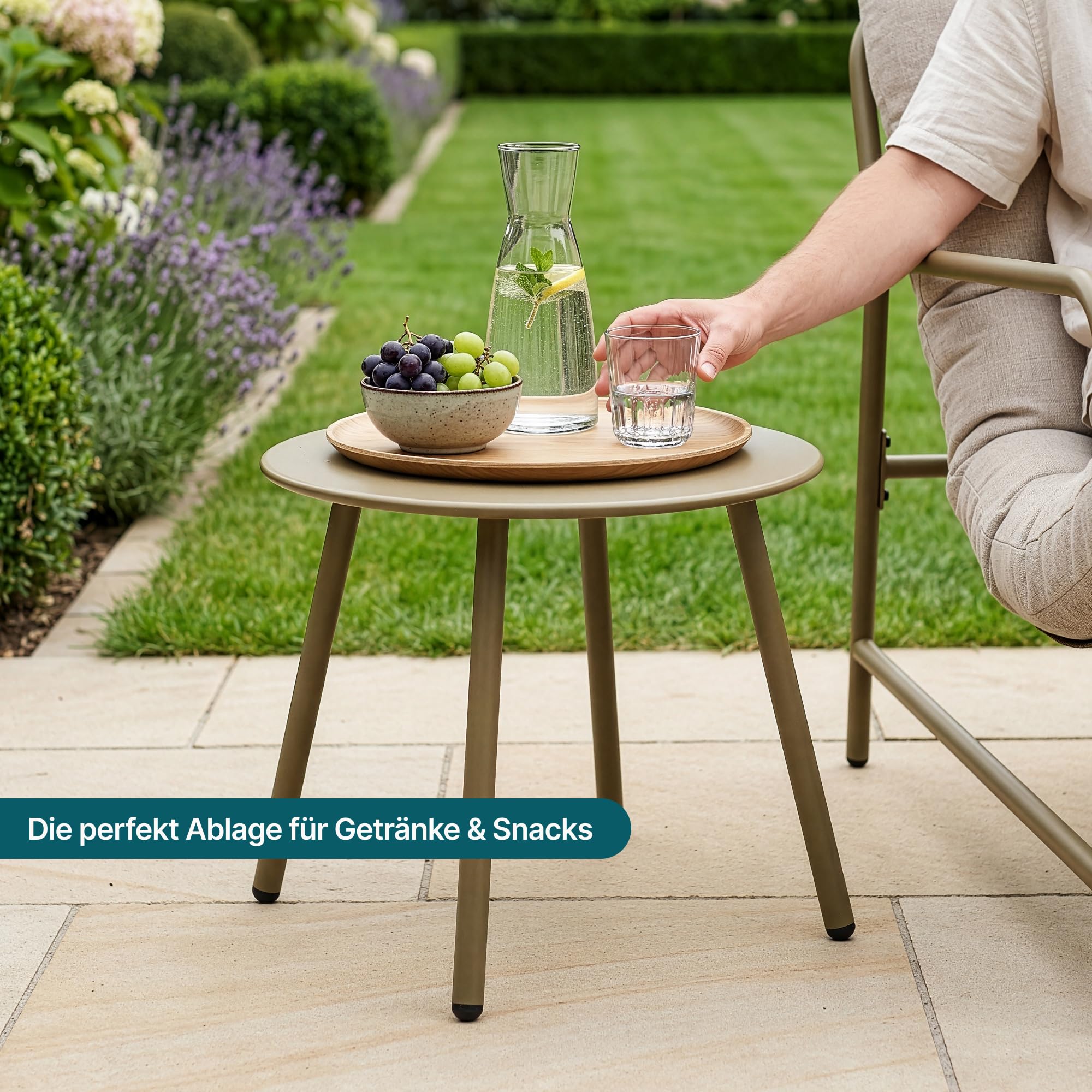 [en.casa] Gartenmöbel Set Trerdfjoa 3-teilig Balkonmöbel Beige/Grau