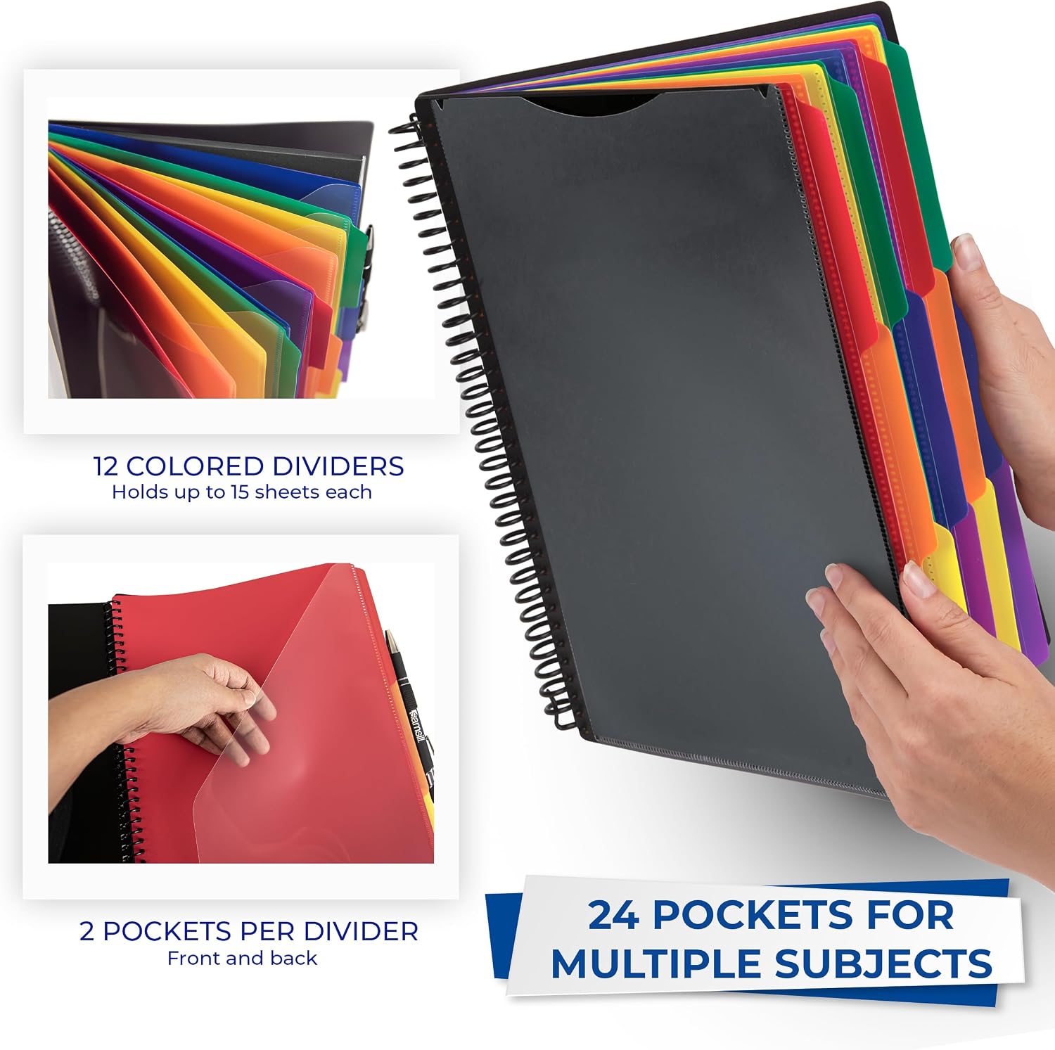 Samsill Spiral Folder Organizer - 12 Dividers & 24 Pockets with Notepad Holder, Multi Pocket Color Cordinated Folder Binder with Customizable Tabs, Document Organizer (Basic) image 3