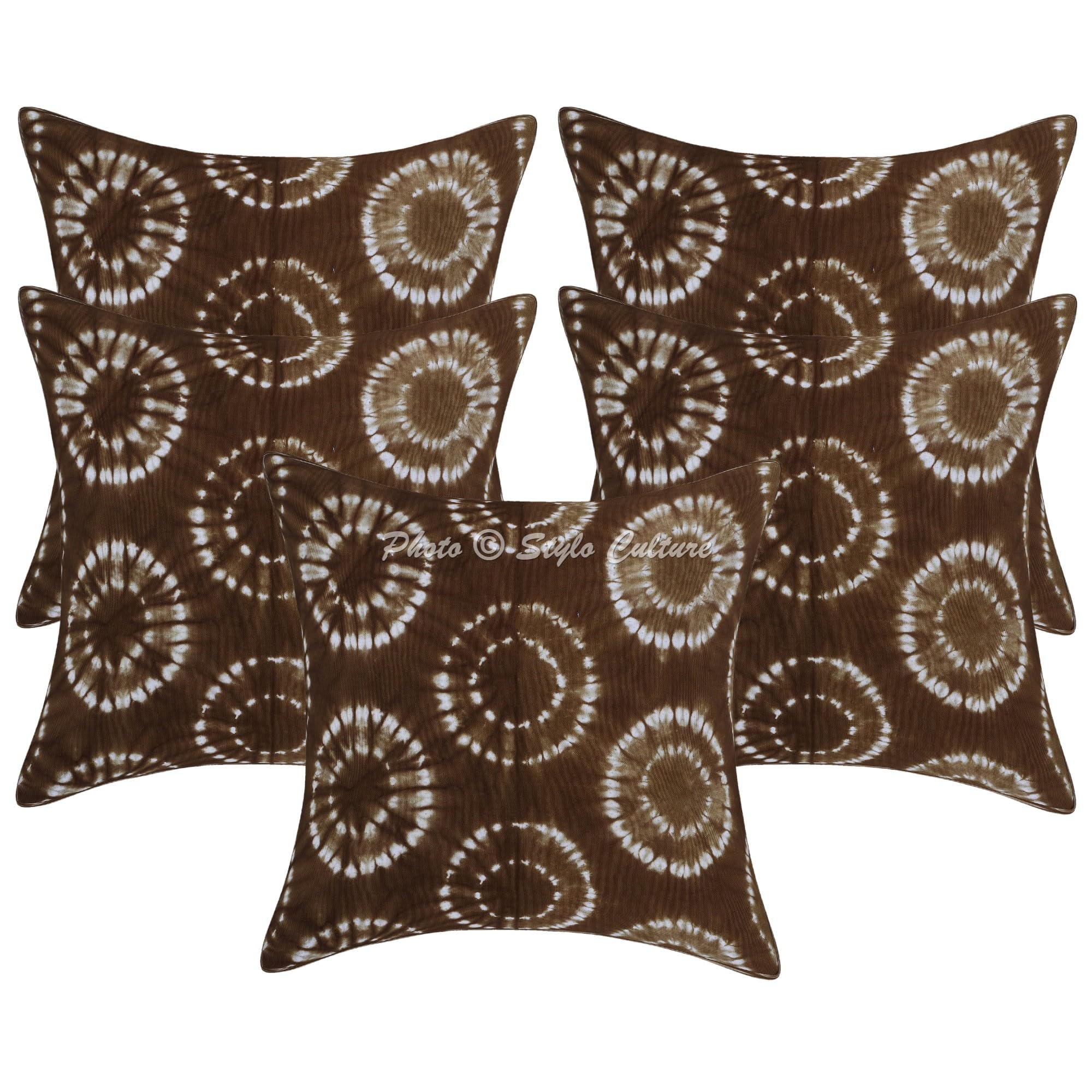 Bohemien Dekorativ Baumwolle Couch Kissenbezüge 50x50 cm Braun Dekokissen Shibori Tie Dye Schlafzimmer Sofa Kissen Bezüge Batik Quadrat Couchkissenbezüge Kissenhullen - 5 STK.