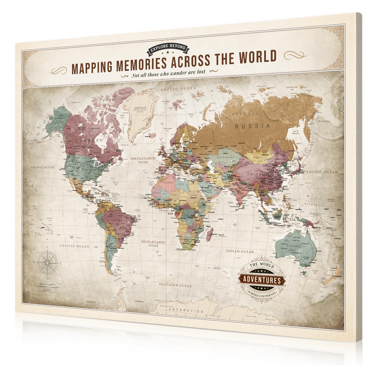 DECORARTS World Maps for Wall, Soft Pastel World Map Canvas, 20x16''